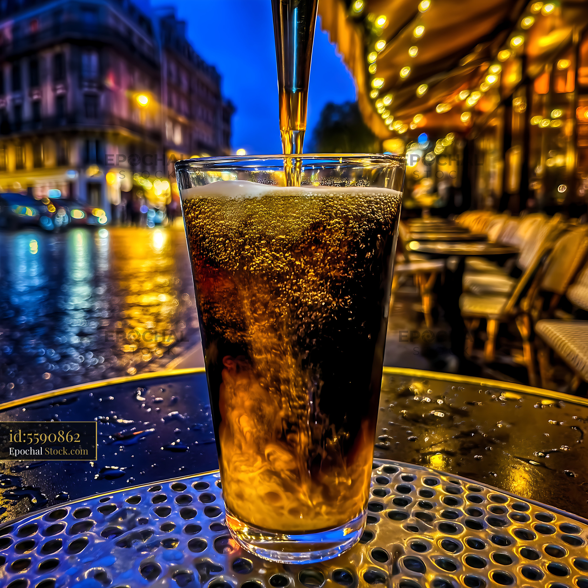 Nitro Caramel Coffee Pouring at Cafe Table - stock photo