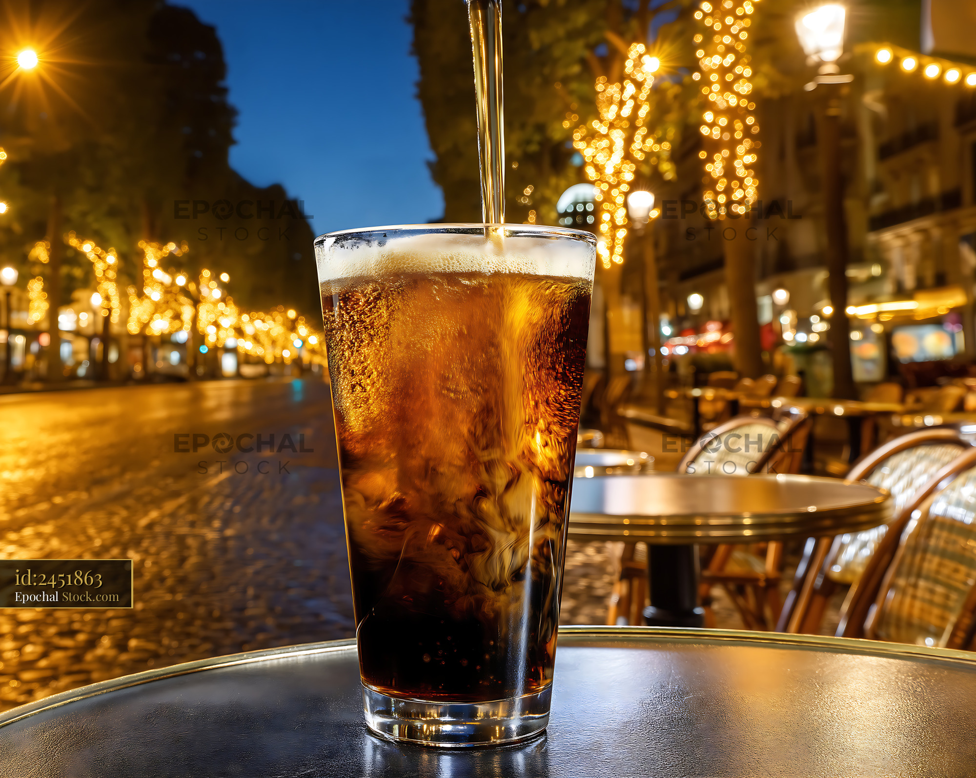 Nitro Caramel Coffee Pouring at Cafe - stock photo