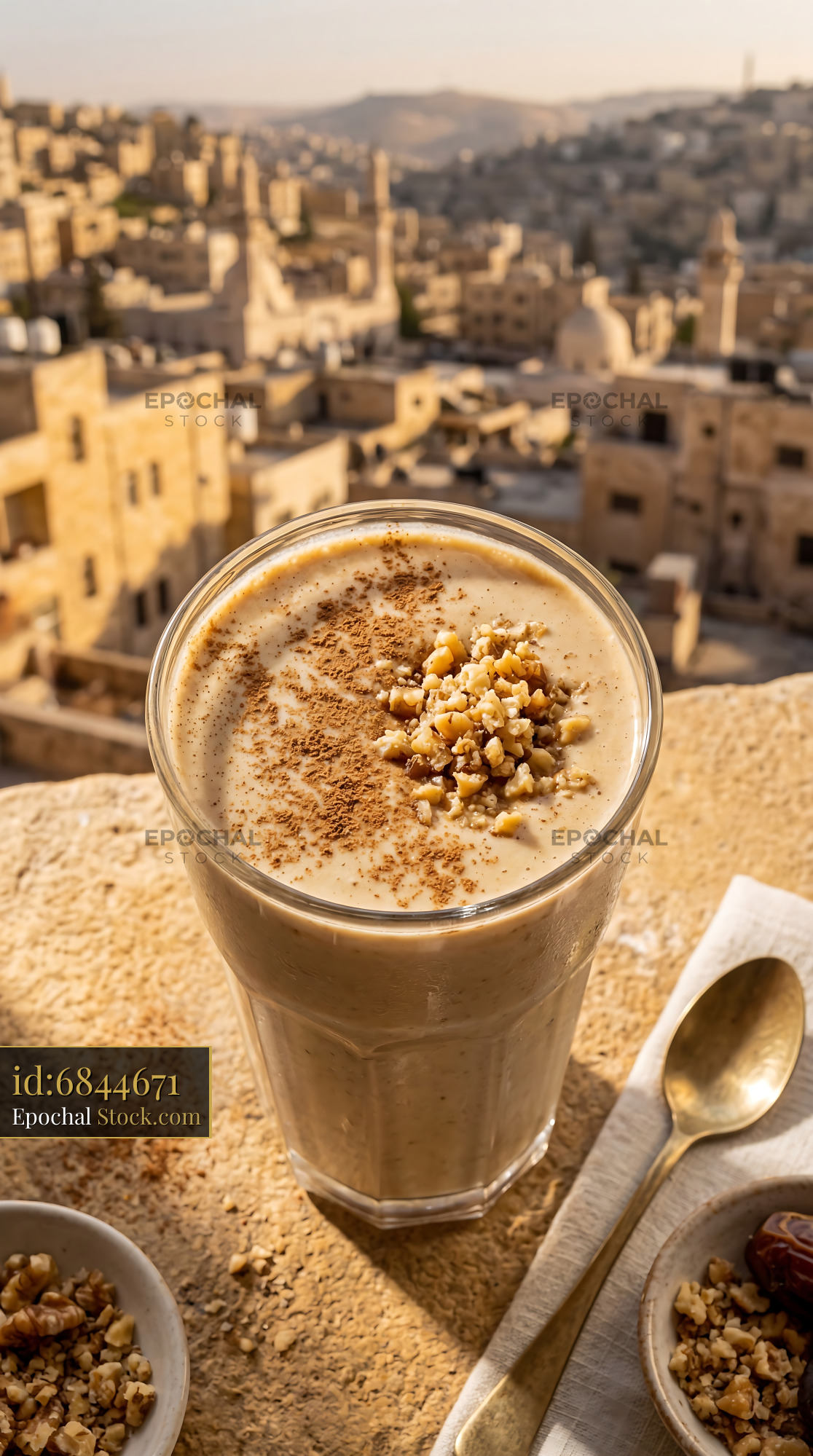 Tahini Date Shake, Ancient Middle East Backdrop - stock photo