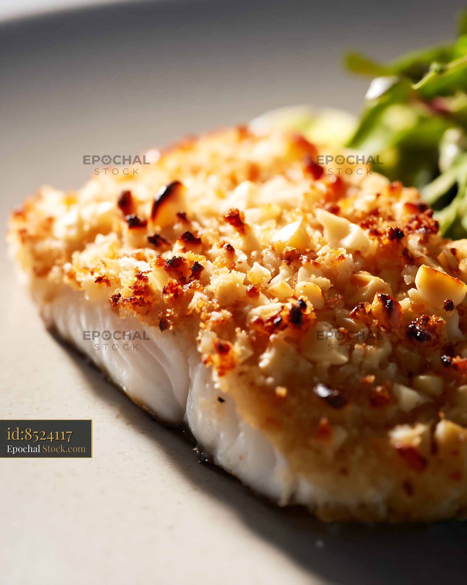 Macadamia Crusted Fish with Asparagus - stock photo