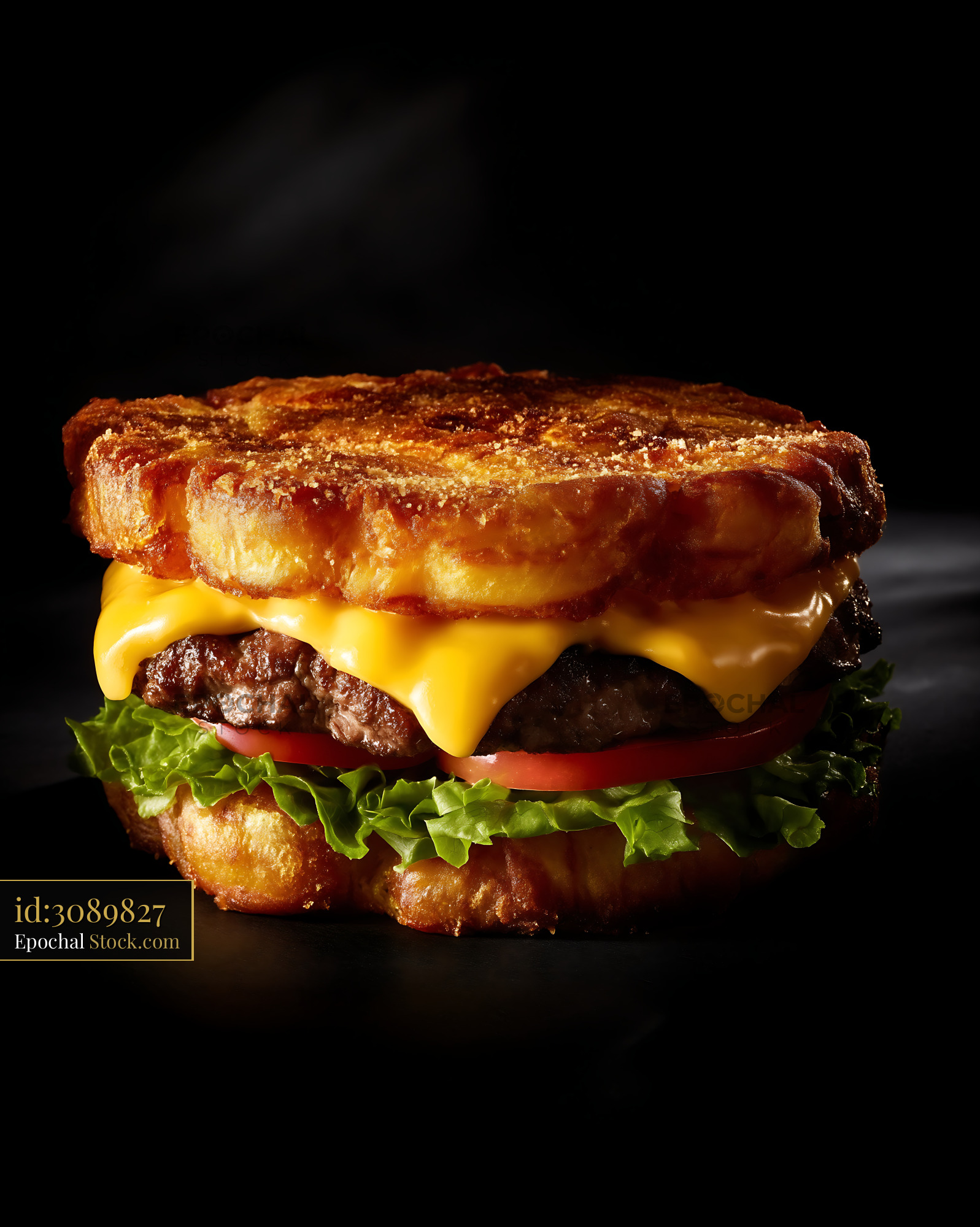 Jibarito Burger with Melted Cheese on Crispy Fried Plantain Bread - stock photo