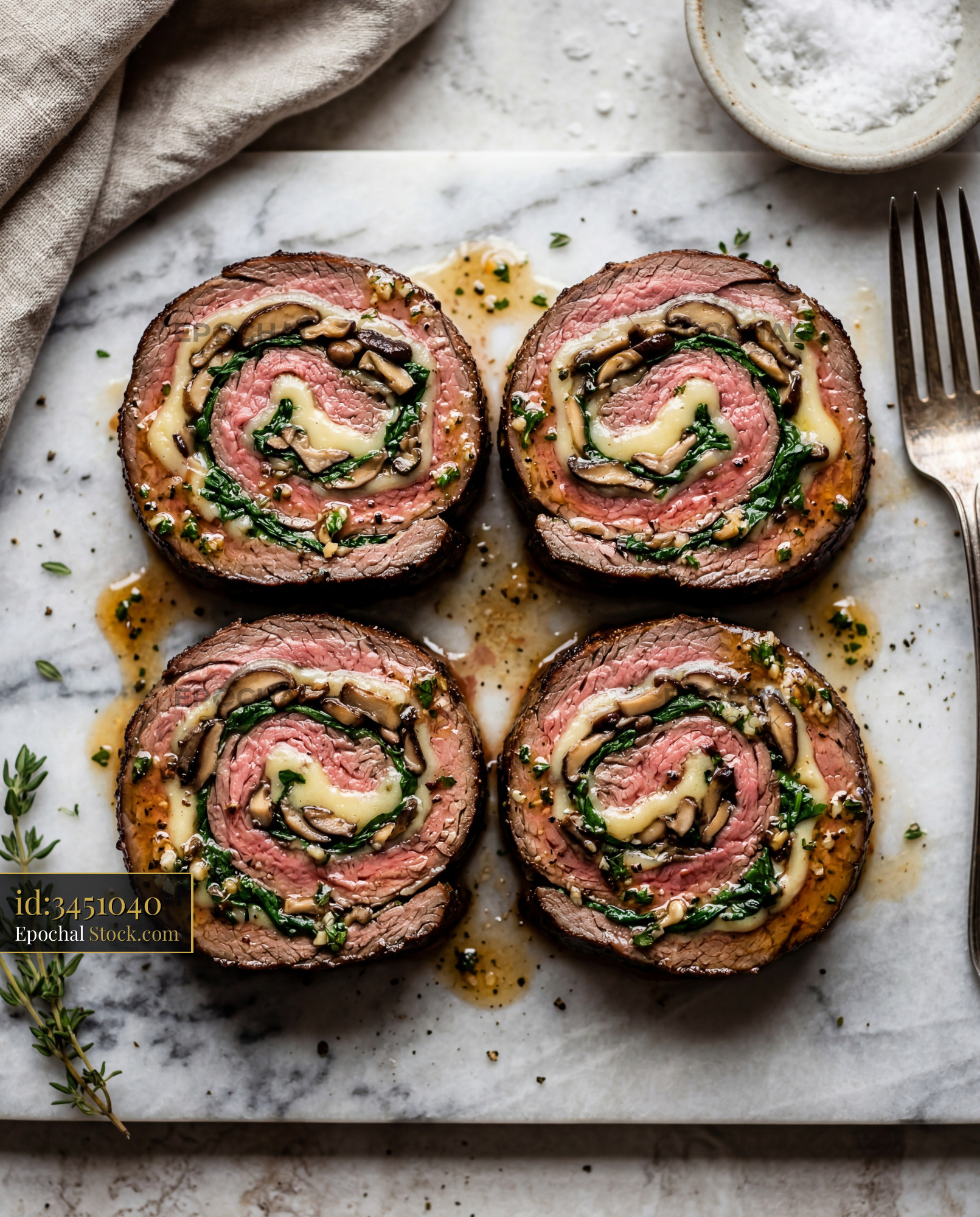 Beef Roulade with Spinach and Mushroom Filling - stock photo