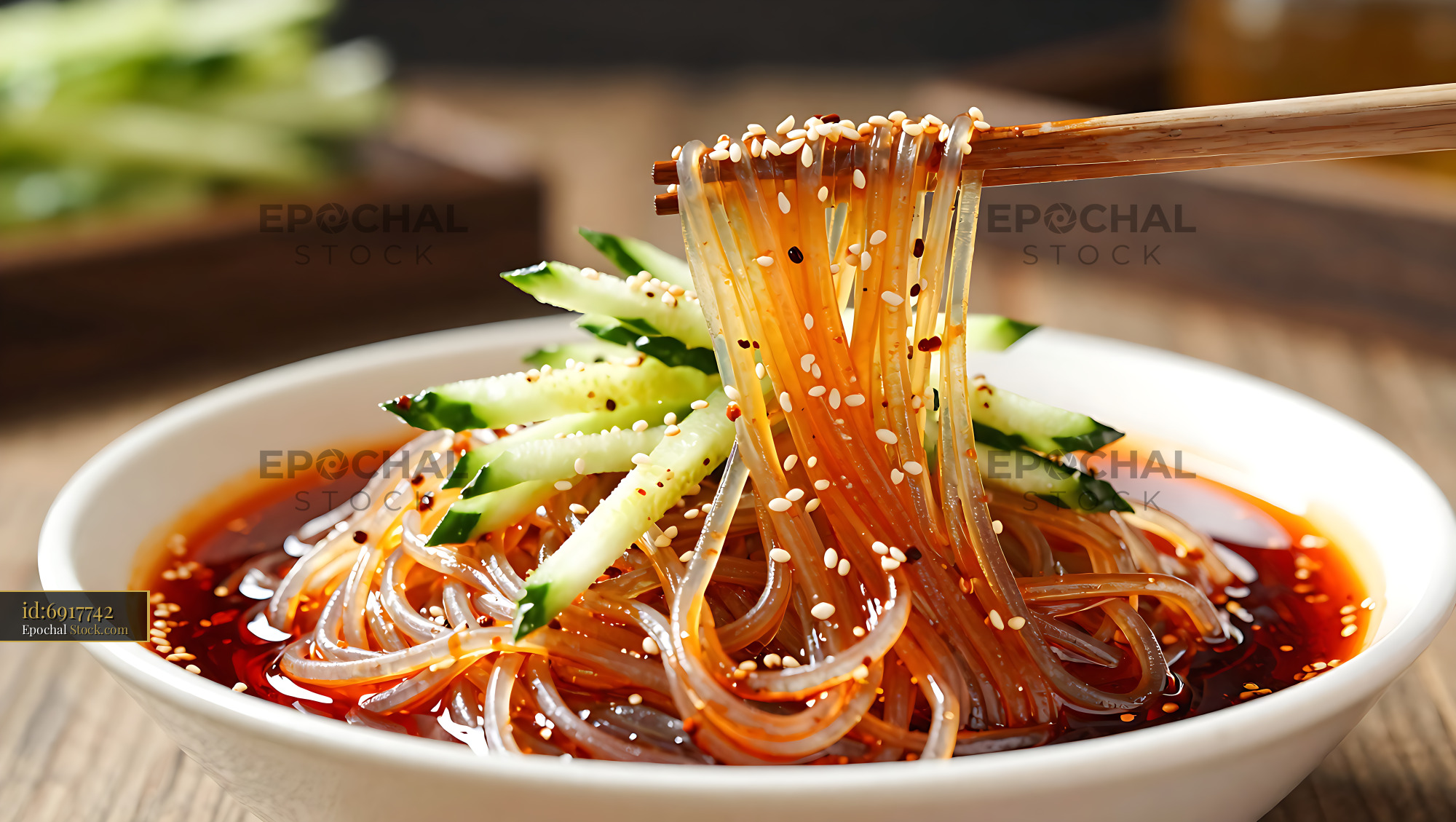 Sichuan Glass Noodle Salad with Chopsticks - stock photo