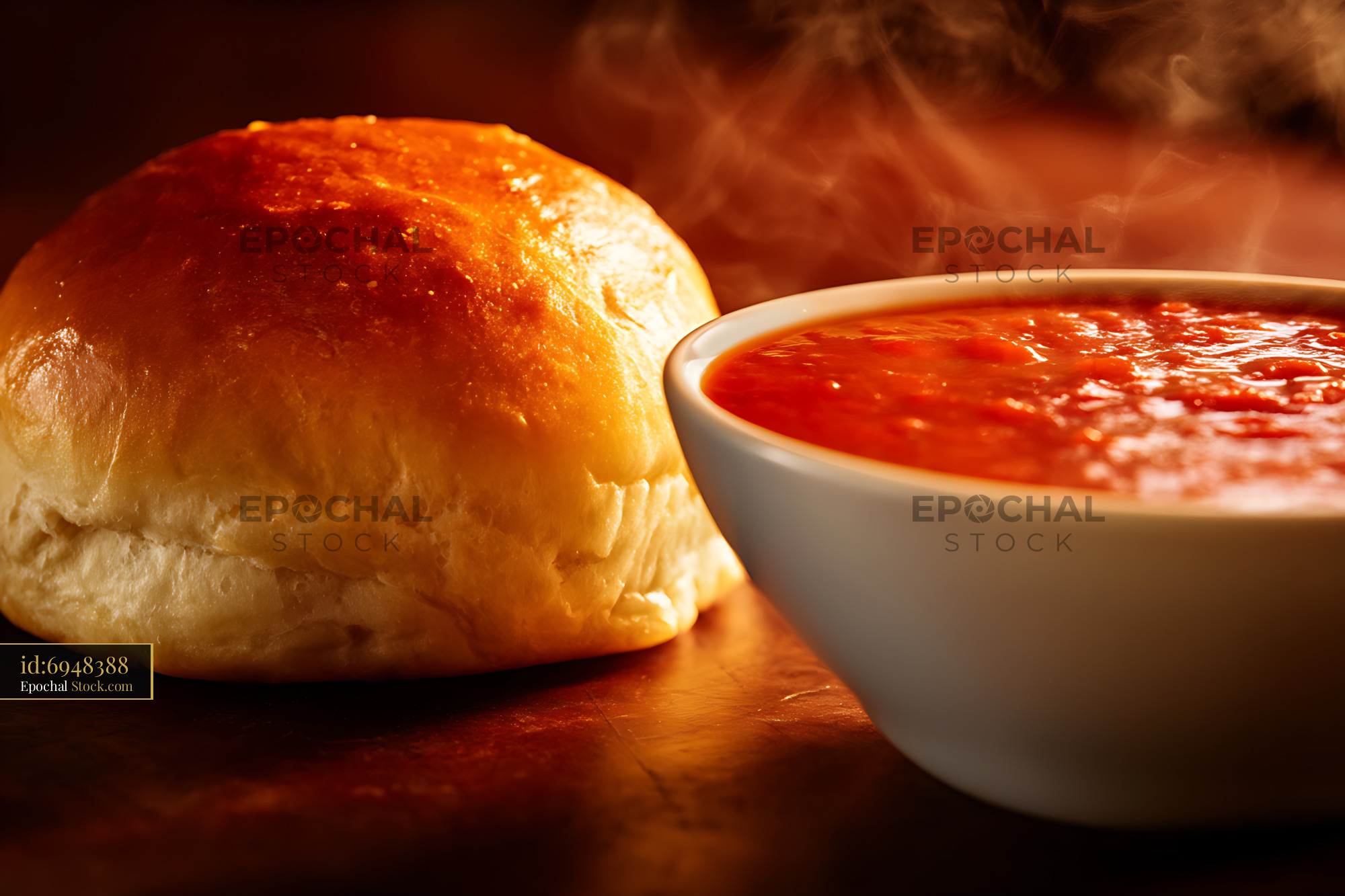 Fresh Baked Bread Roll with Dipping Sauce - stock photo