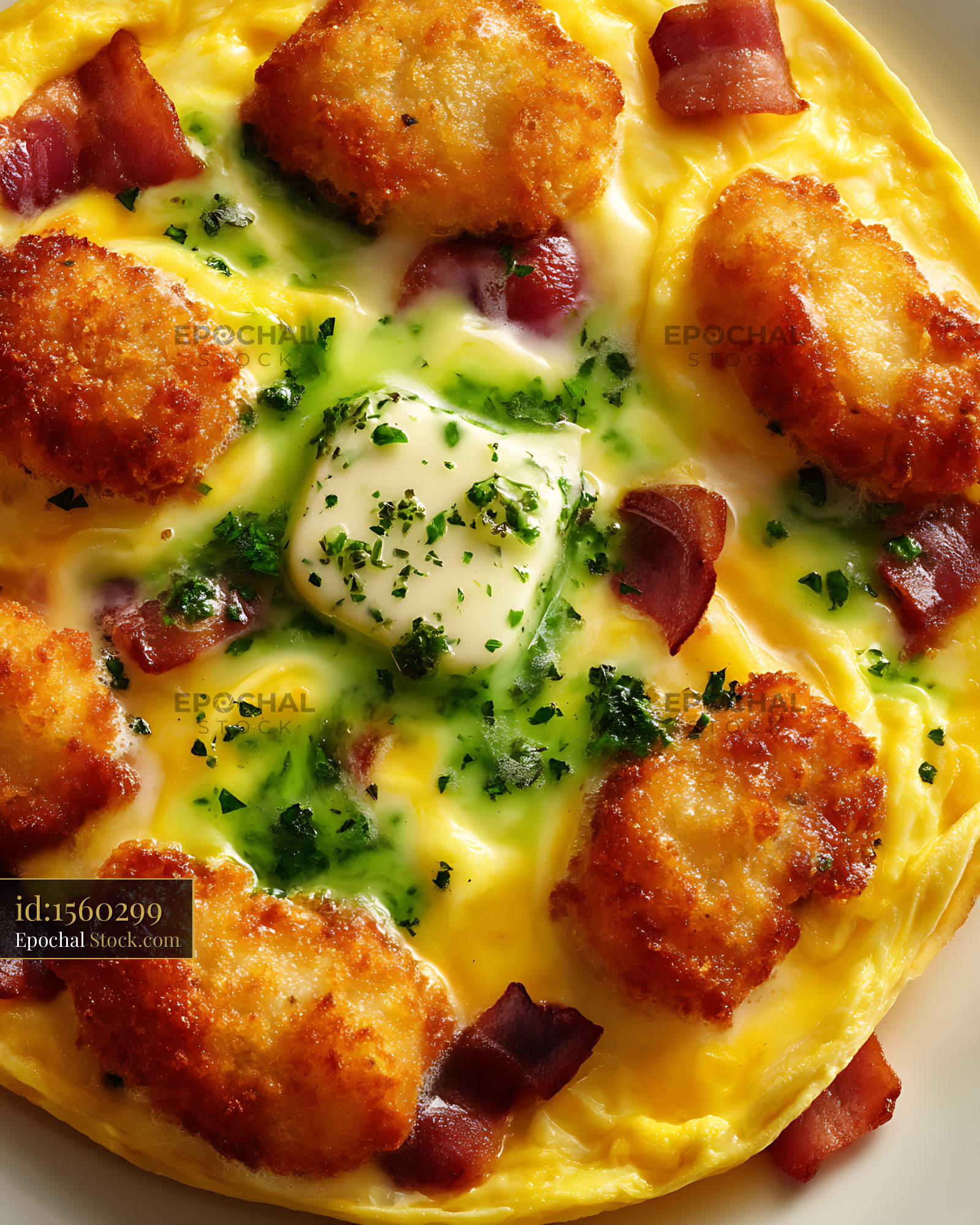 Gourmet Bacon Omelet with Herb Garnish - stock photo