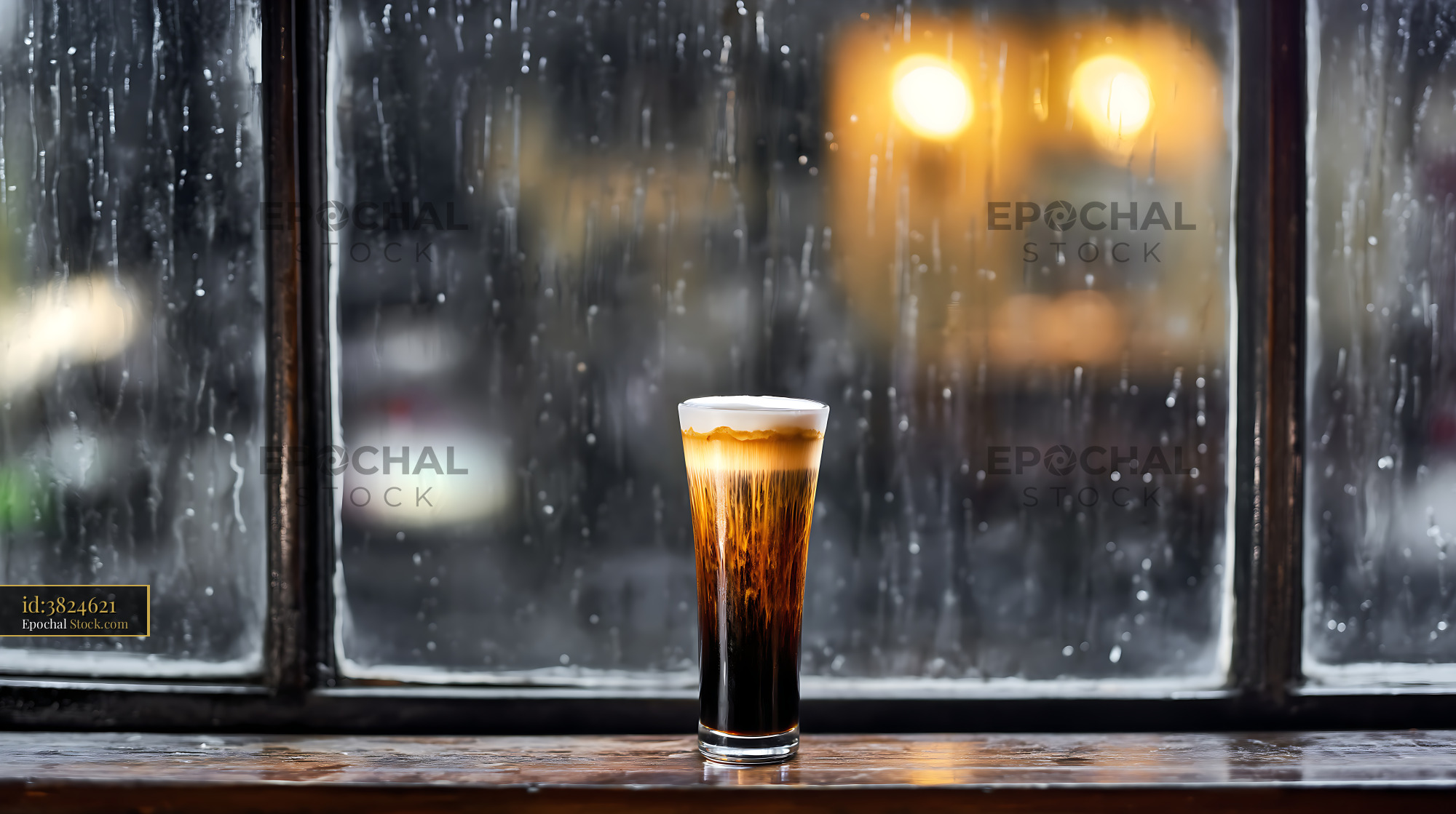 Nitro Caramel Coffee on Rainy Evening - stock photo