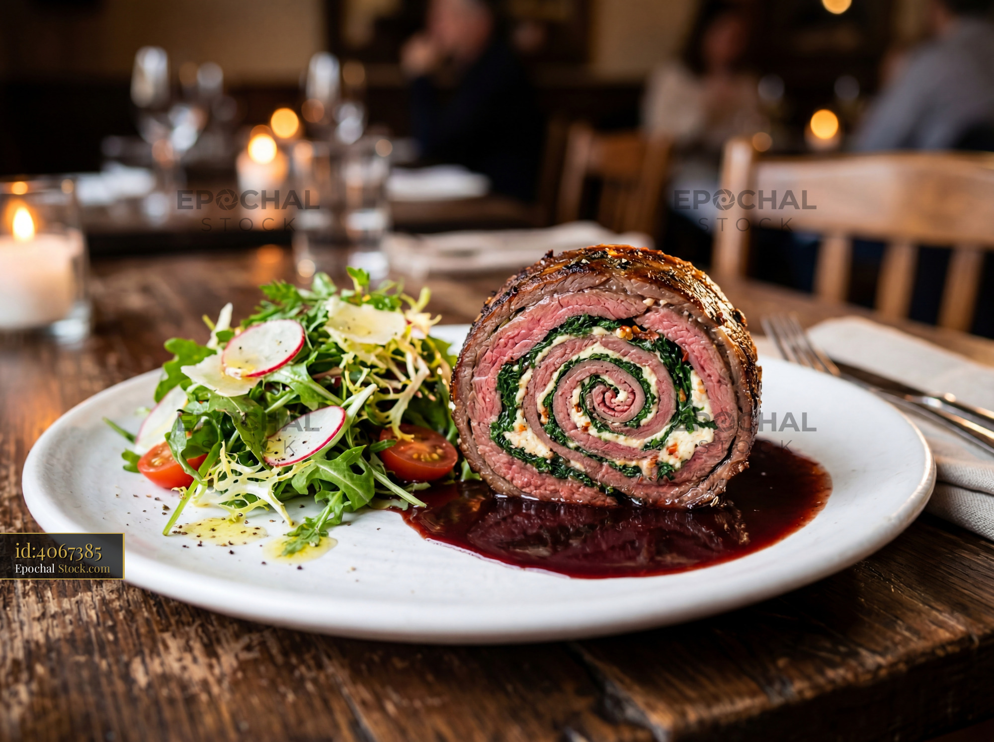 Beef Roulade with Spinach in Red Wine Sauce - stock photo