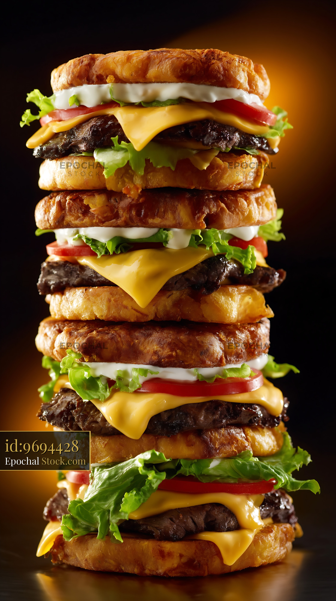 Gourmet Burger Stack on Croissant Buns - stock photo