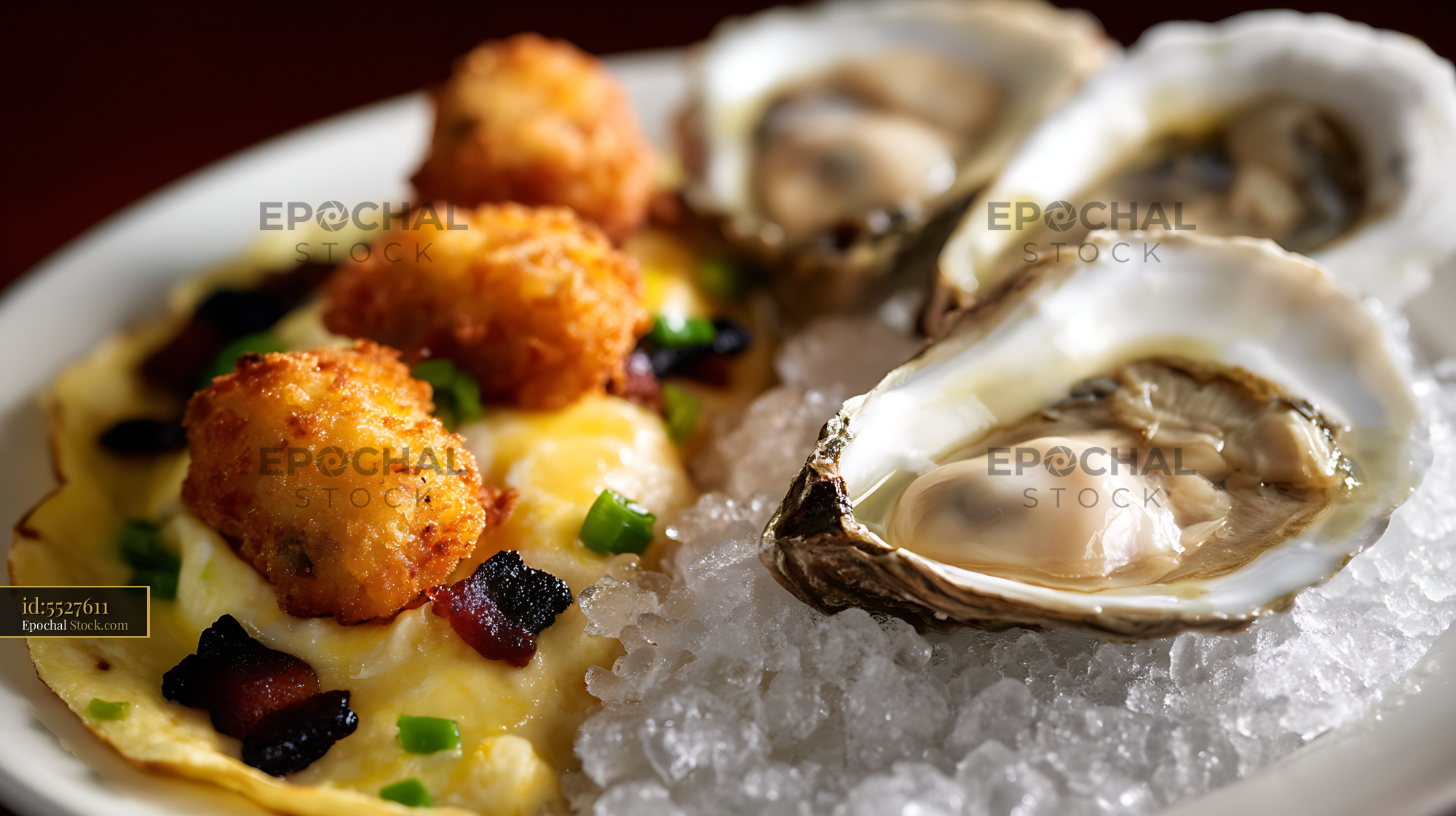 Seared Scallop with Oysters on Ice - stock photo