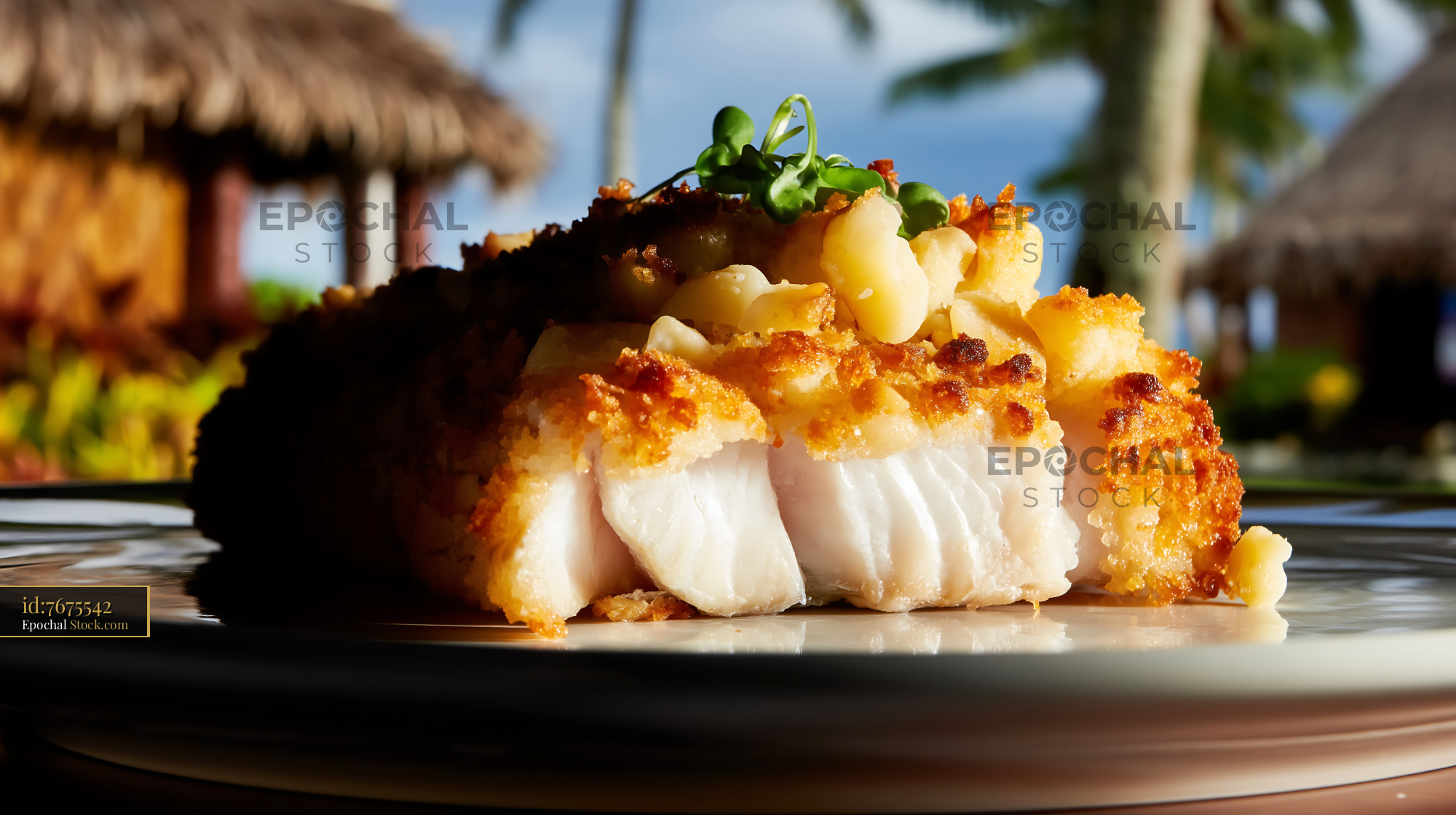 Seared White Fish Fillet at Luxury Tropical Resort Dining - stock photo