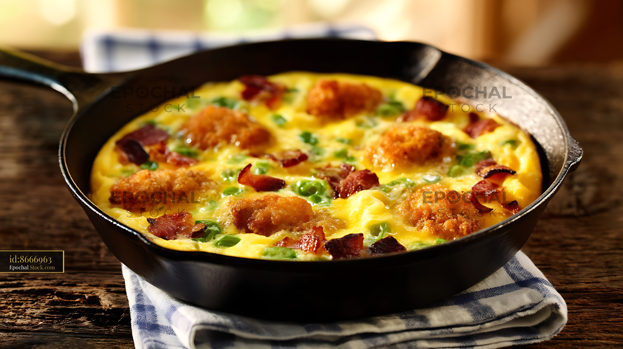 Frittata with Bacon, Potatoes, and Scallions - stock photo