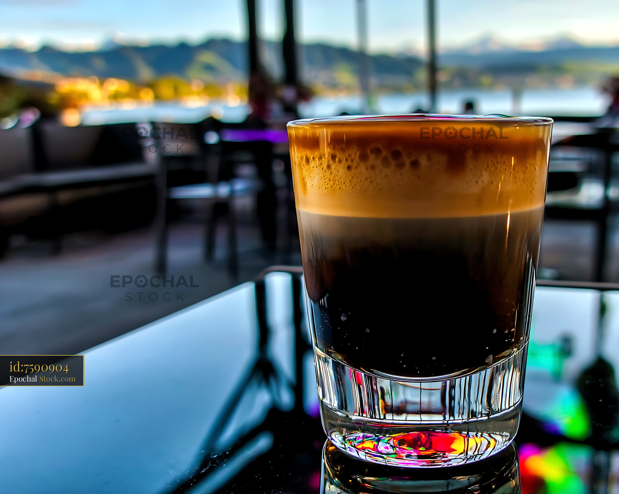 Nitro Caramel Coffee Lakeside View - stock photo