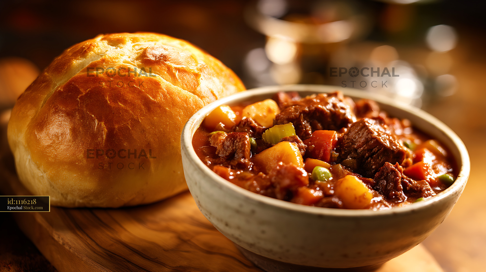 Hearty Beef Stew with Crusty Bread - stock photo