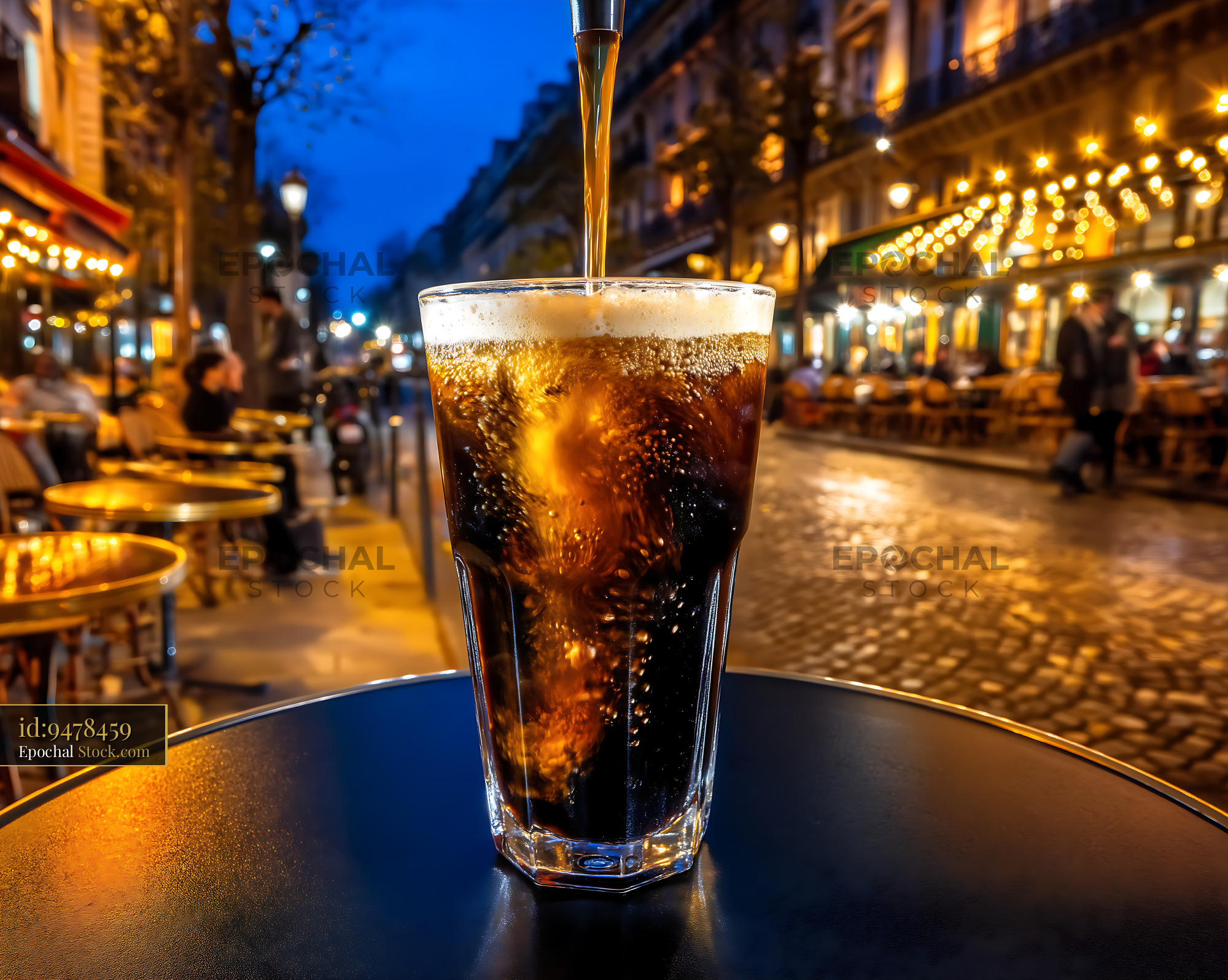 Nitro Caramel Coffee Poured at Sidewalk Cafe - stock photo