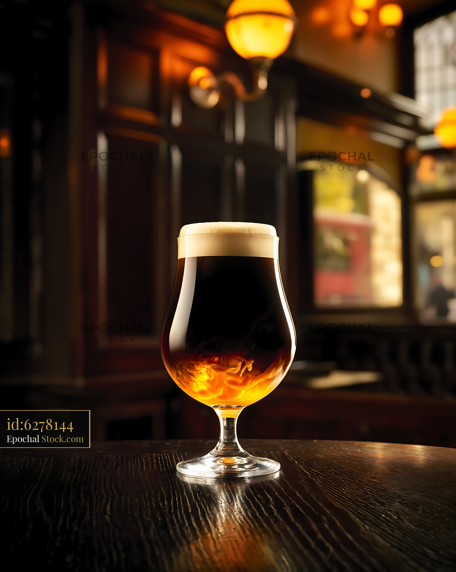 Nitro Caramel Coffee in Ambient Bar Setting - stock photo