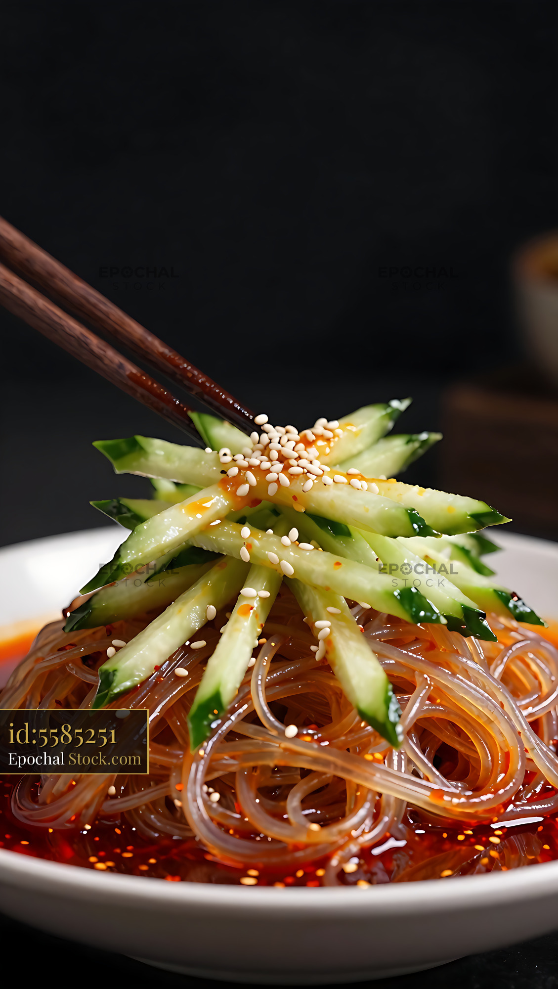 Sichuan Glass Noodle Salad with Cucumber - stock photo
