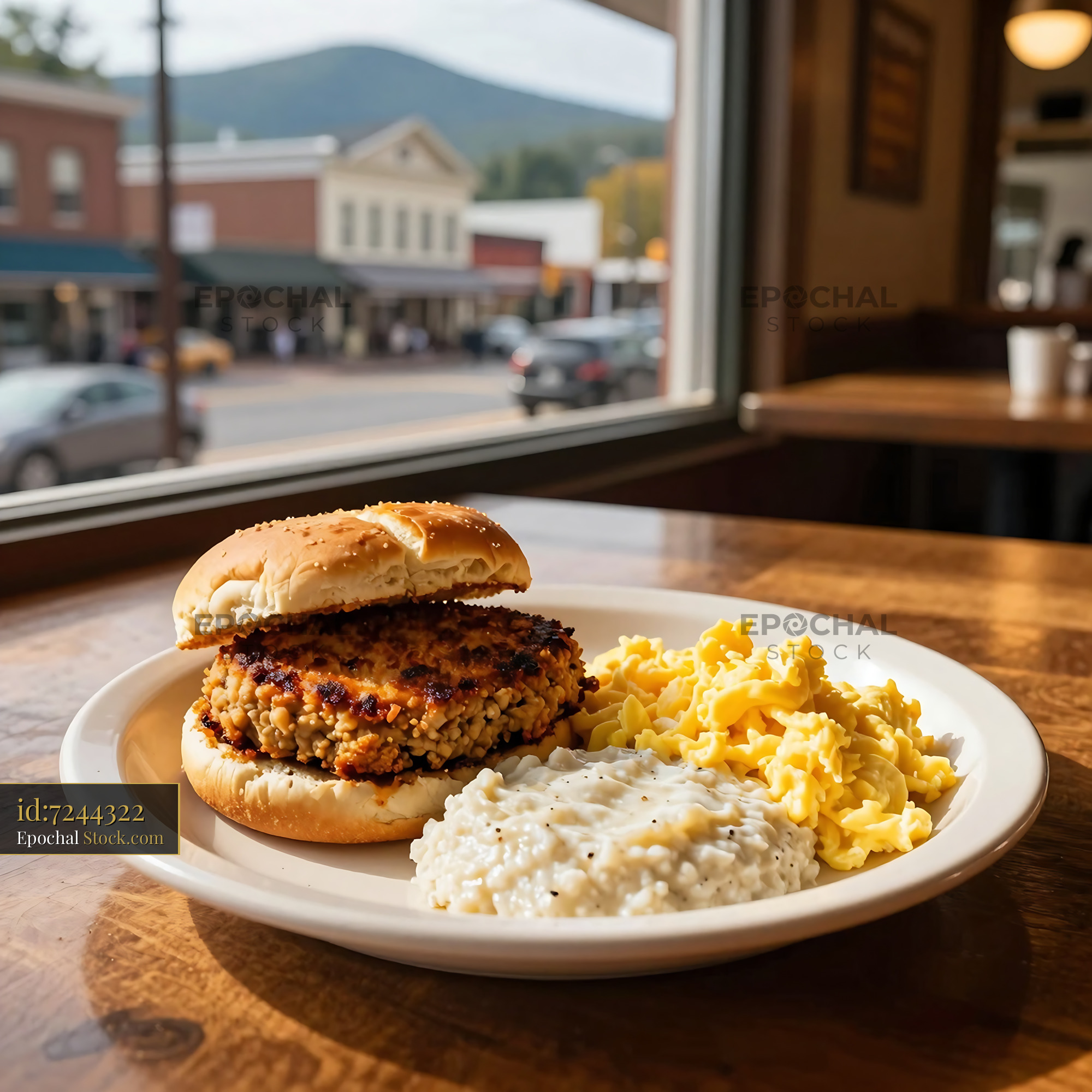 Livermush Sandwich Plate with Downtown View - stock photo