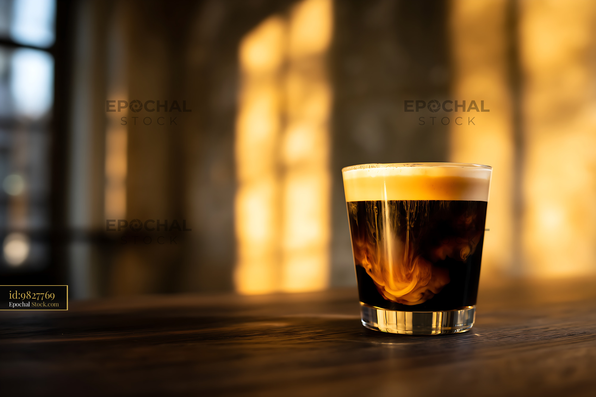 Nitro Caramel Coffee Glass Golden Light - stock photo
