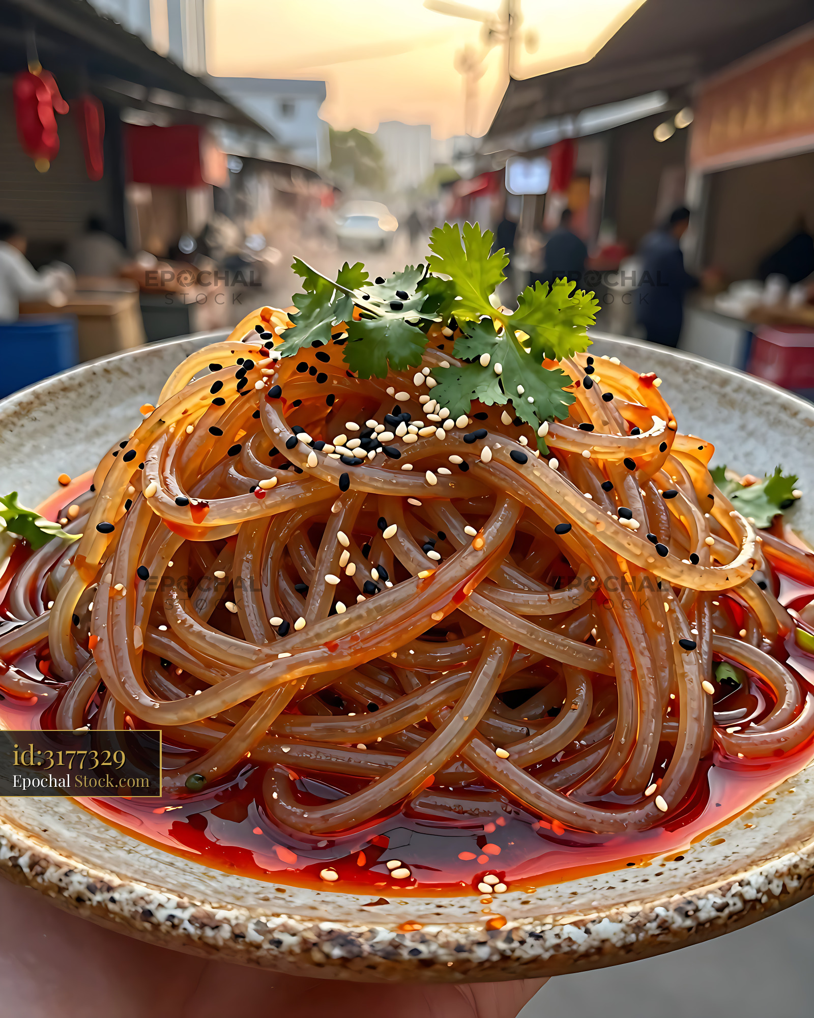 Sichuan Glass Noodle Salad at Traditional Market - stock photo