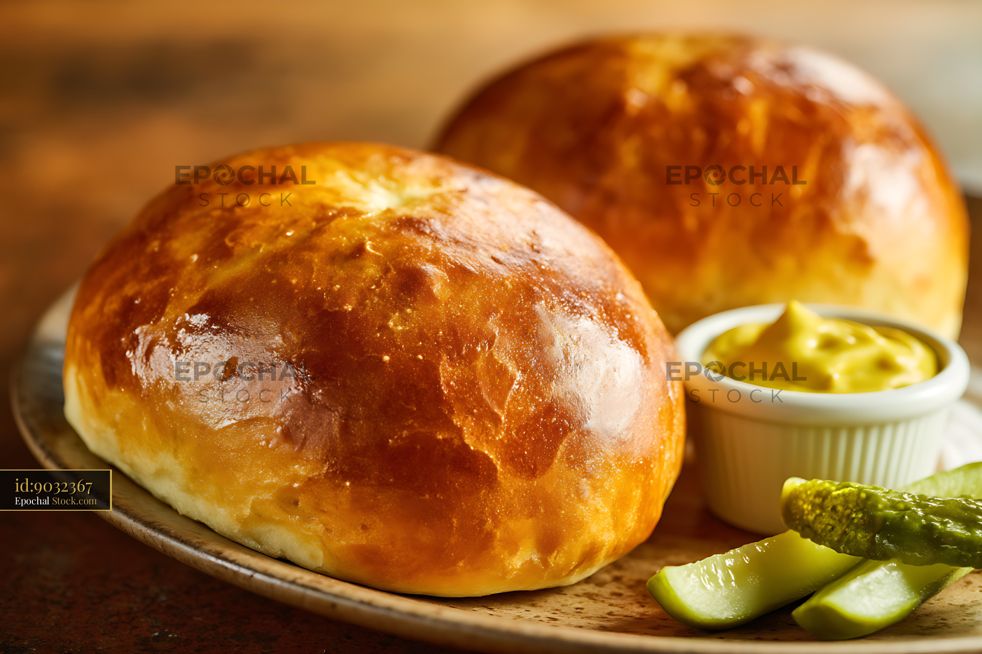 Artisanal Golden Buns with Mustard Pickles - stock photo