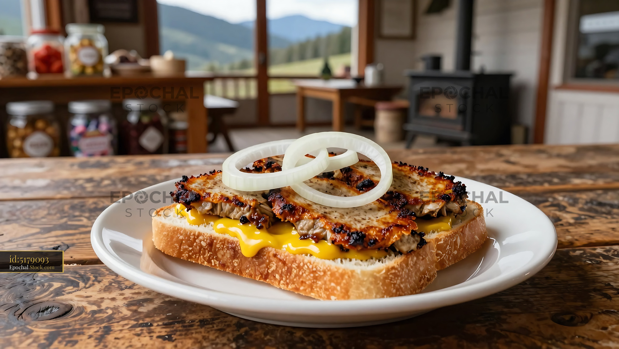 Livermush Sandwich with Cheese and Onions - stock photo