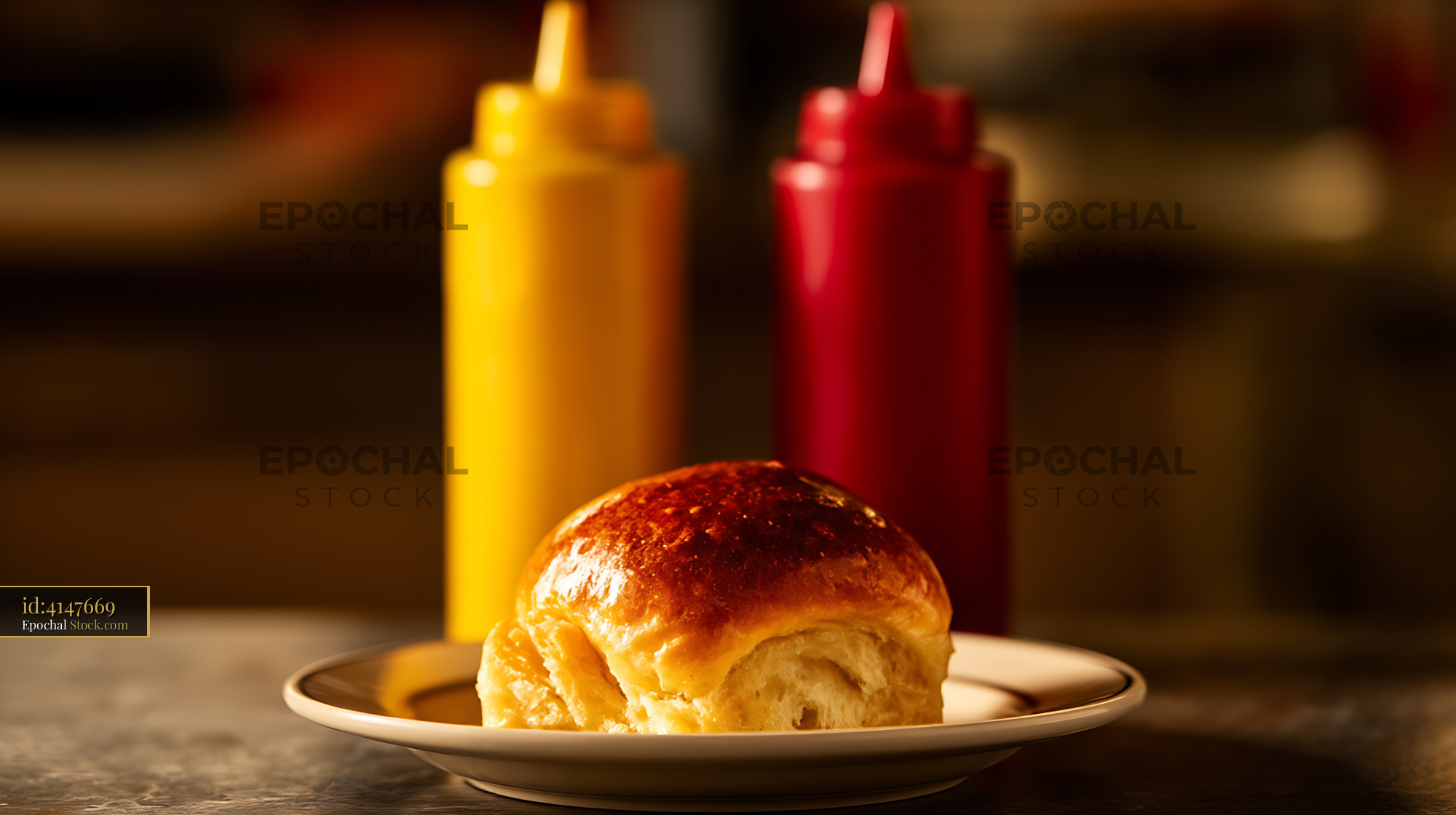 Bierocks Golden Meat-Filled Pastry on White Plate with Condiments - stock photo