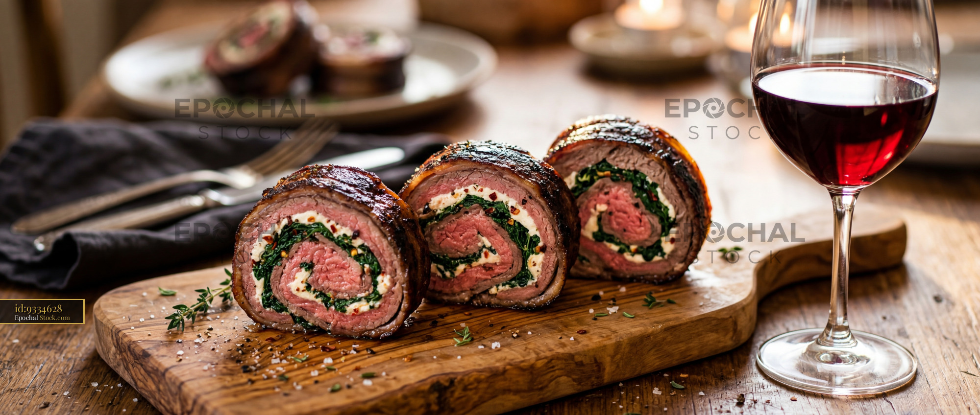 Beef Wellington Slices with Red Wine Pairing - stock photo