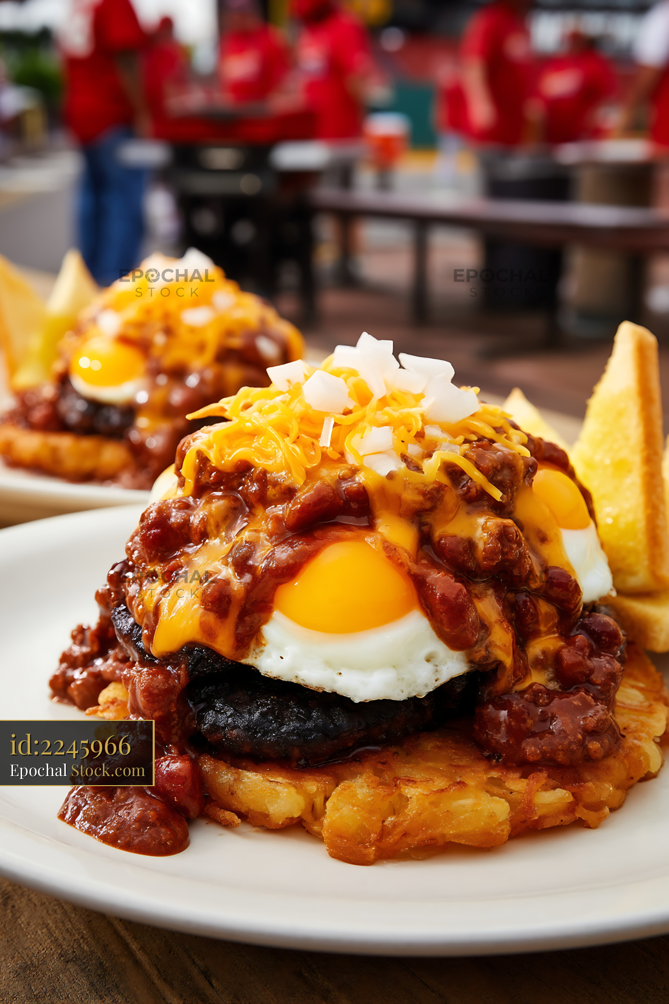 St. Louis Slinger Burger With Fried Egg and Hash Browns - stock photo
