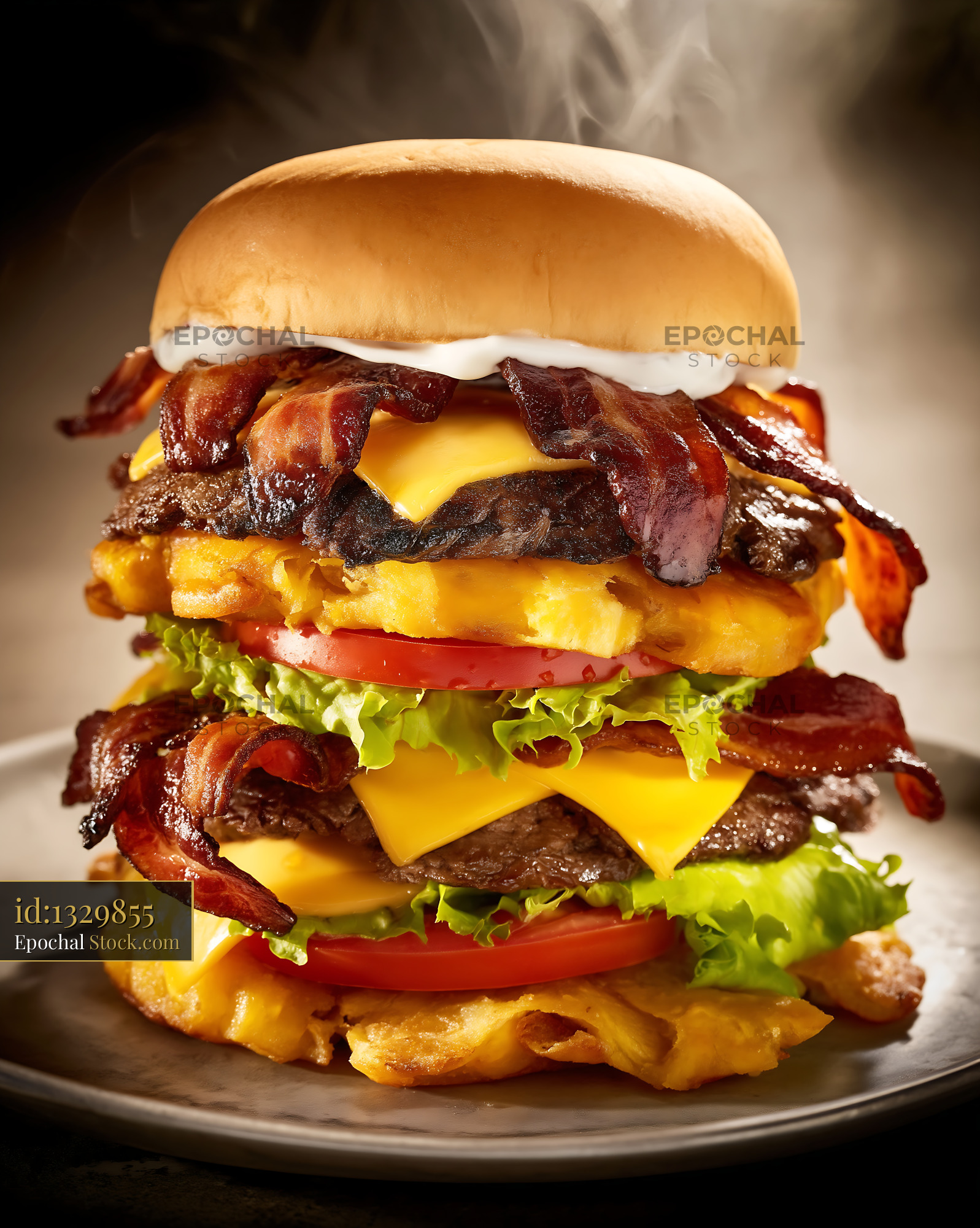 Gourmet Bacon Cheeseburger with Hash Brown - stock photo