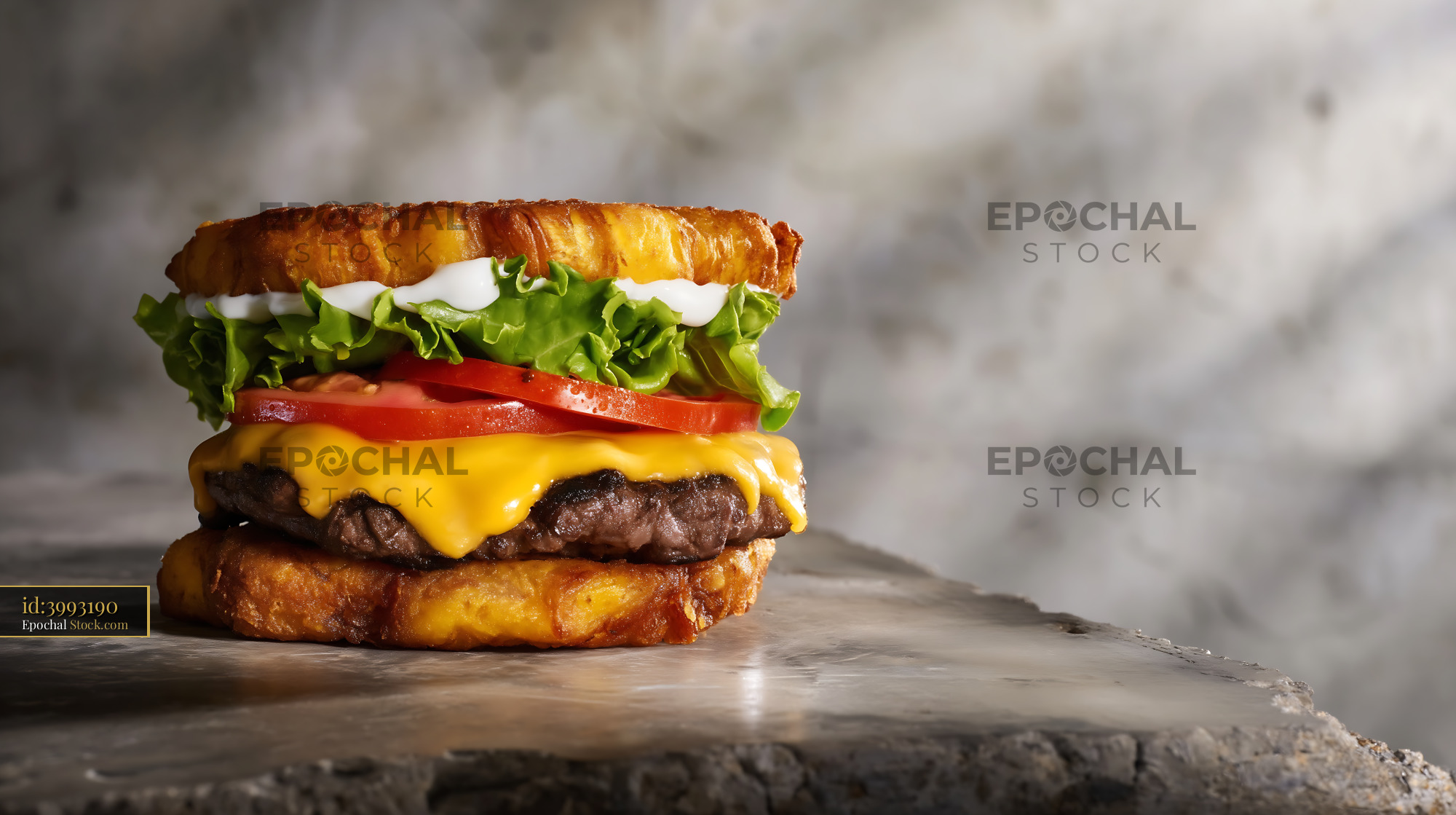 Gourmet Cheeseburger on Marble Background - stock photo