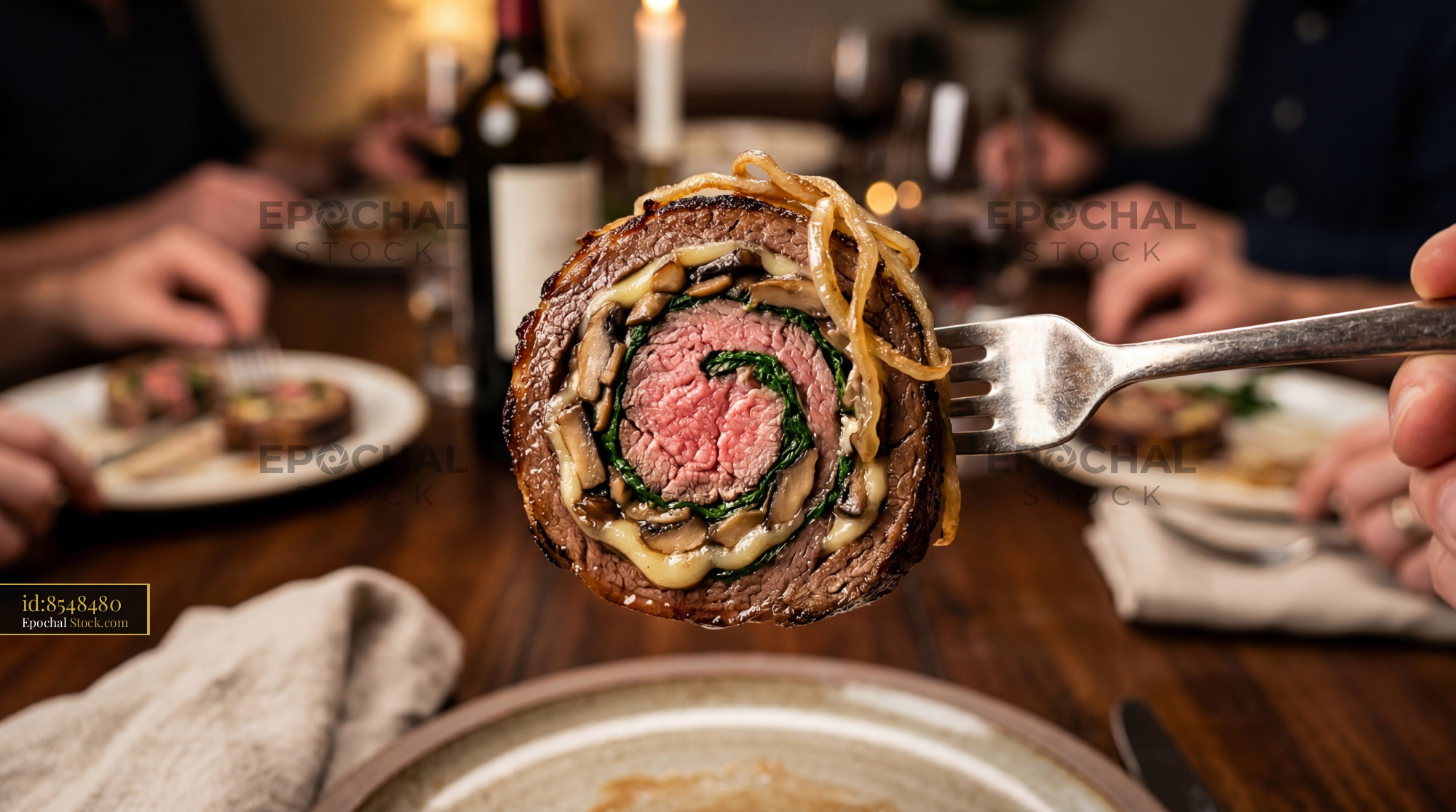 Beef Wellington on Fork, Fine Dining - stock photo