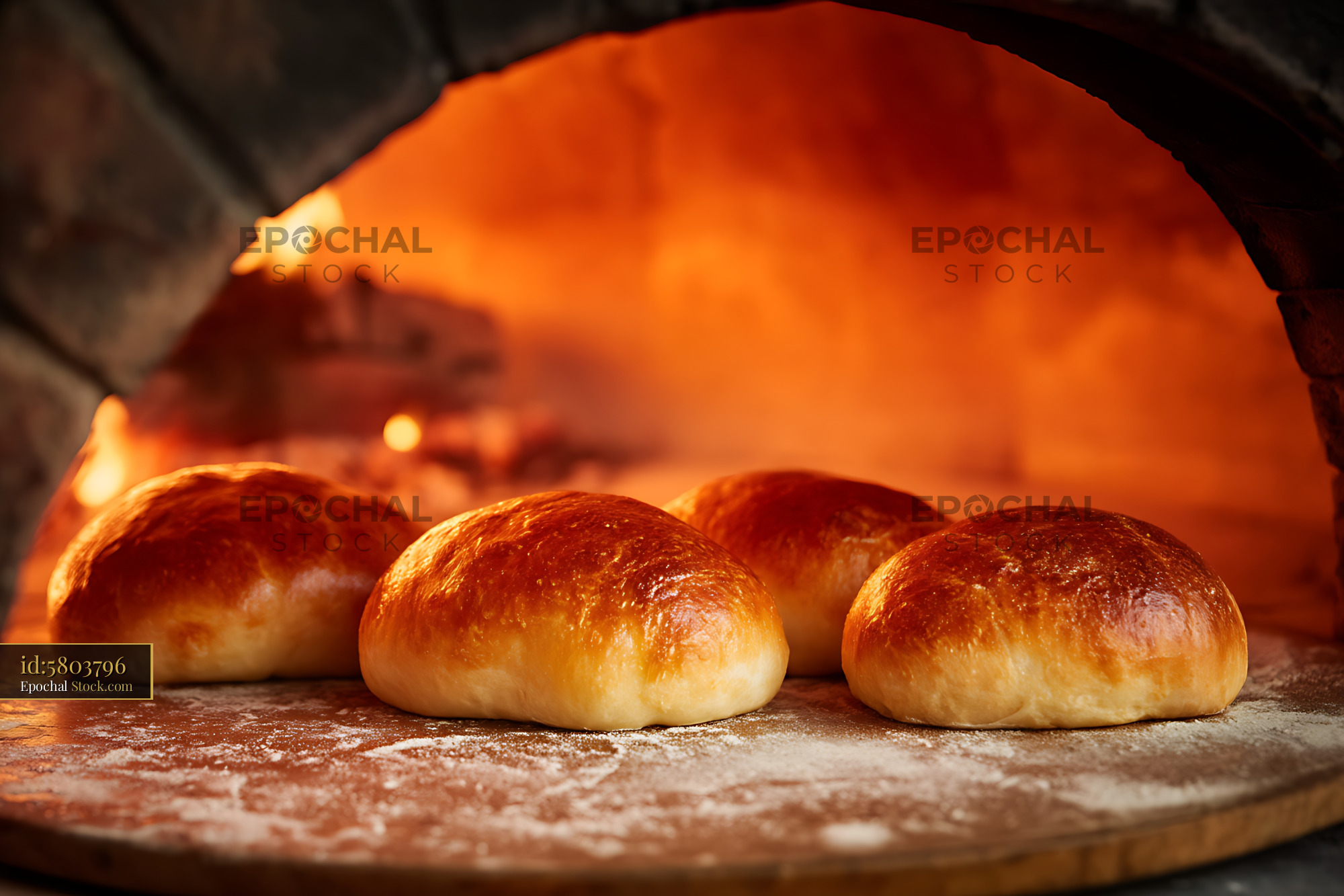 Golden Artisan Bread Rolls Fresh From Wood-Fired Oven - stock photo