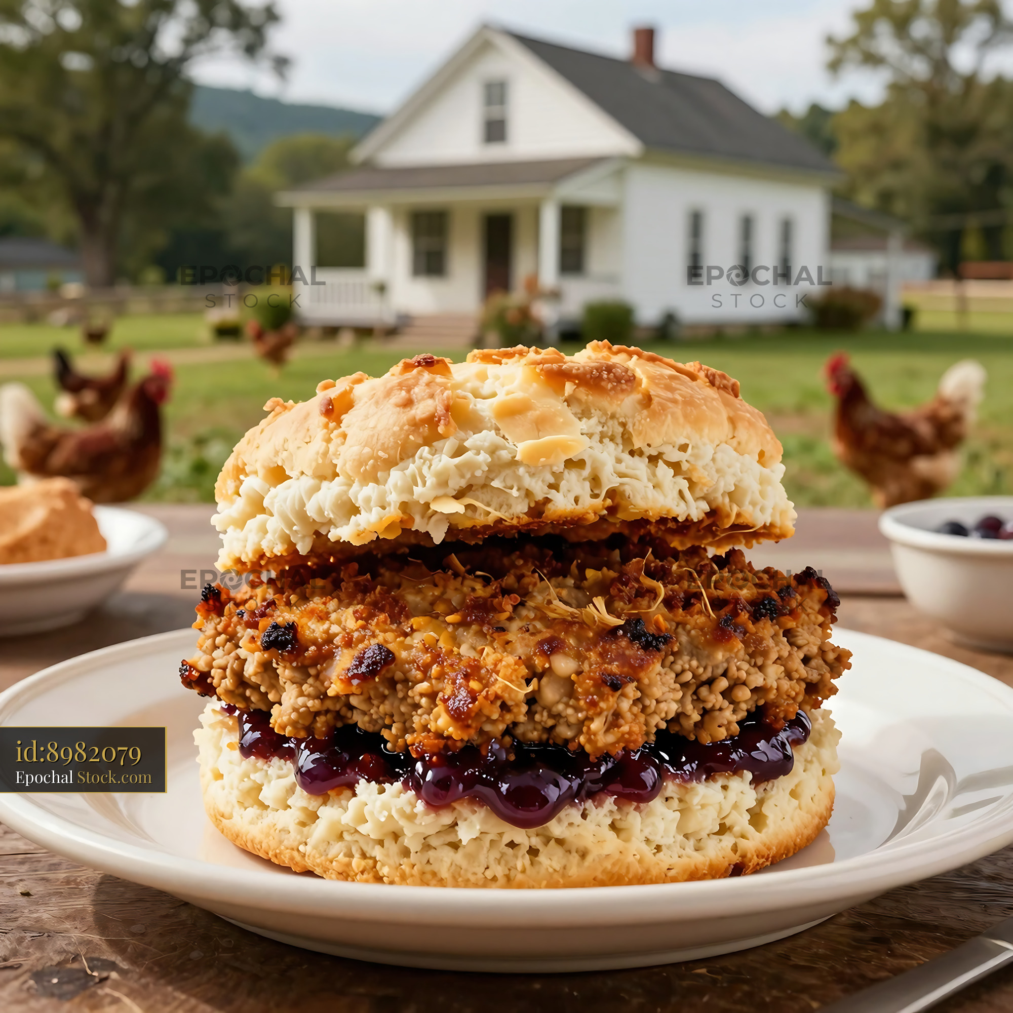 Livermush Sandwich on Farmhouse Table - stock photo