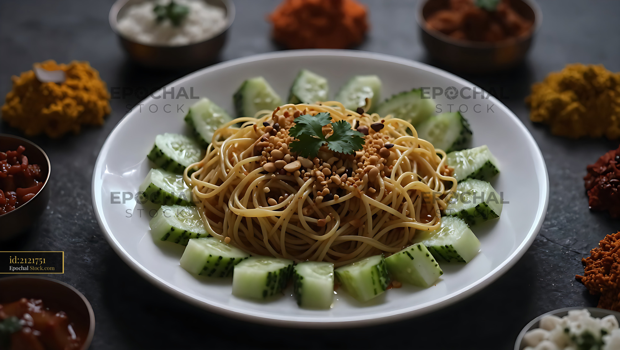 Kakdi Koshimbir With Noodles and Peanuts - stock photo