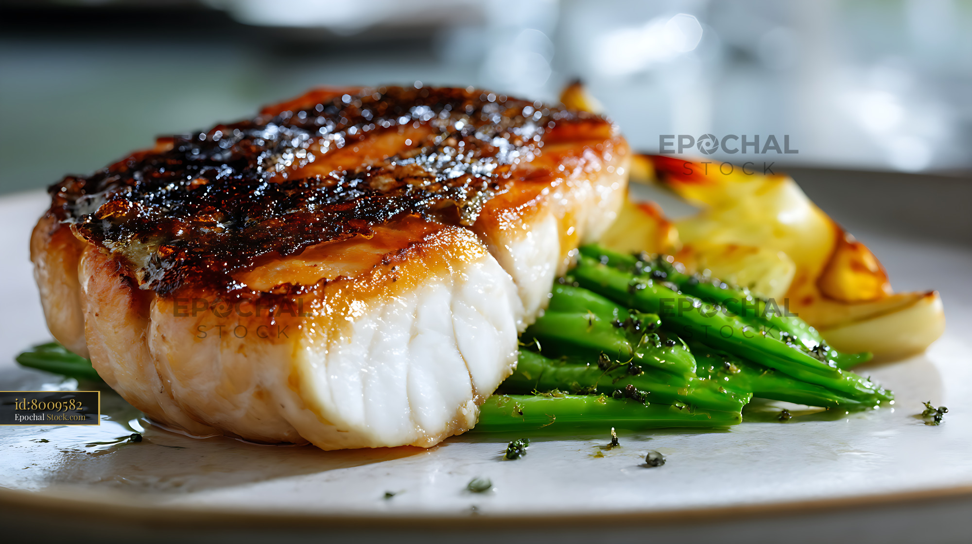 Seared Murray Cod Fillet with Roasted Potatoes - stock photo
