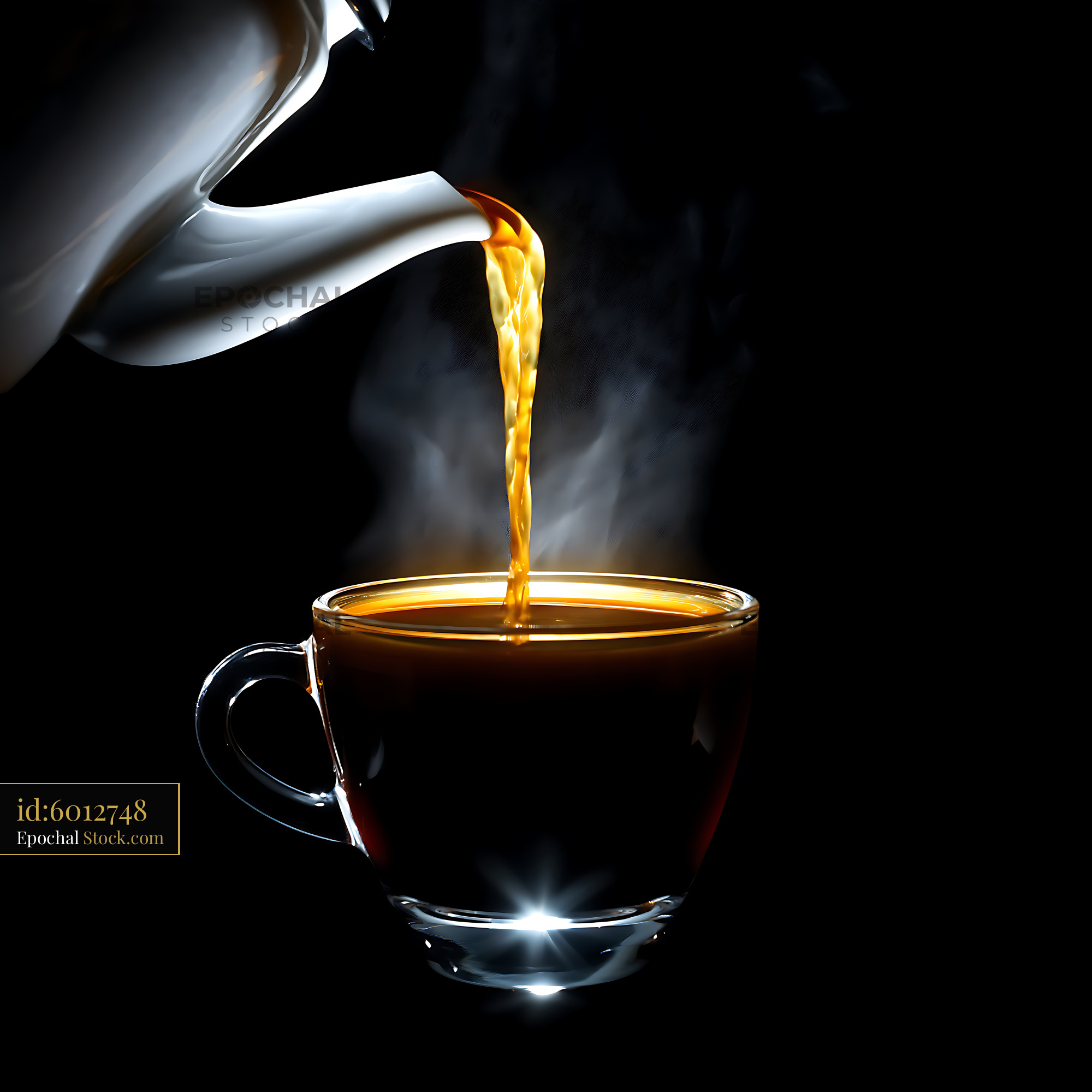 Coffee Pouring Into Glass Mug With Steam - stock photo