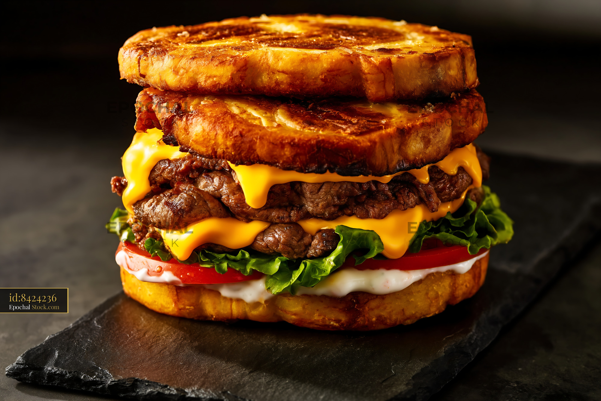 Gourmet Double Beef Burger French Toast - stock photo