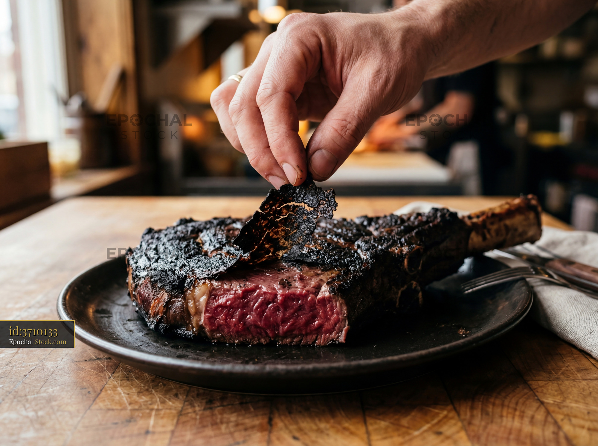 Charred Steak Plating at Fine Dining Restaurant - stock photo