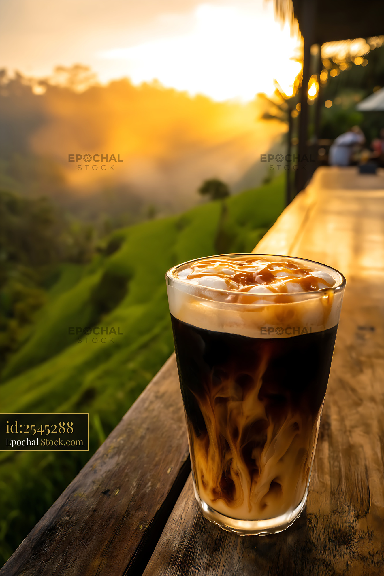 Nitro Caramel Coffee at Sunset Valley Overlook - stock photo