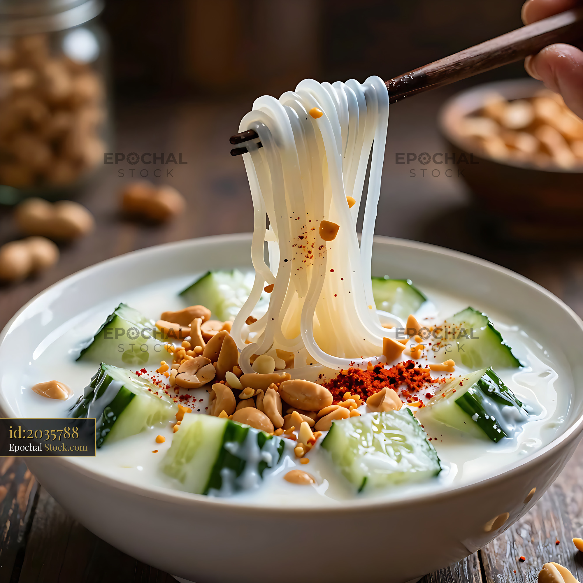 Kakdi Koshimbir Fusion Noodles with Spiced Peanuts - stock photo
