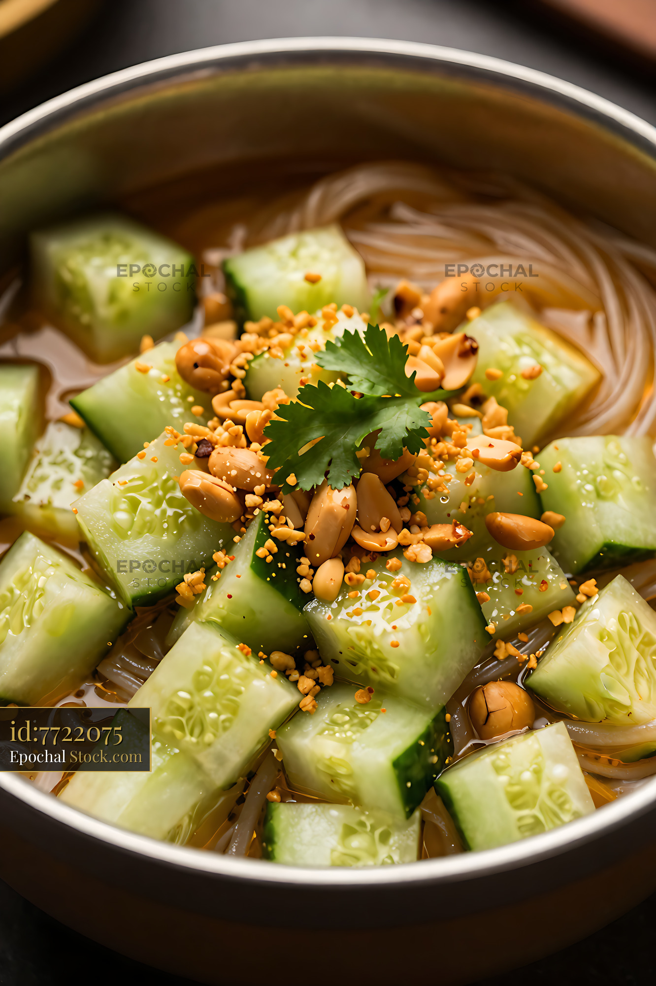 Kakdi Koshimbir Cucumber Noodle Soup with Peanuts - stock photo
