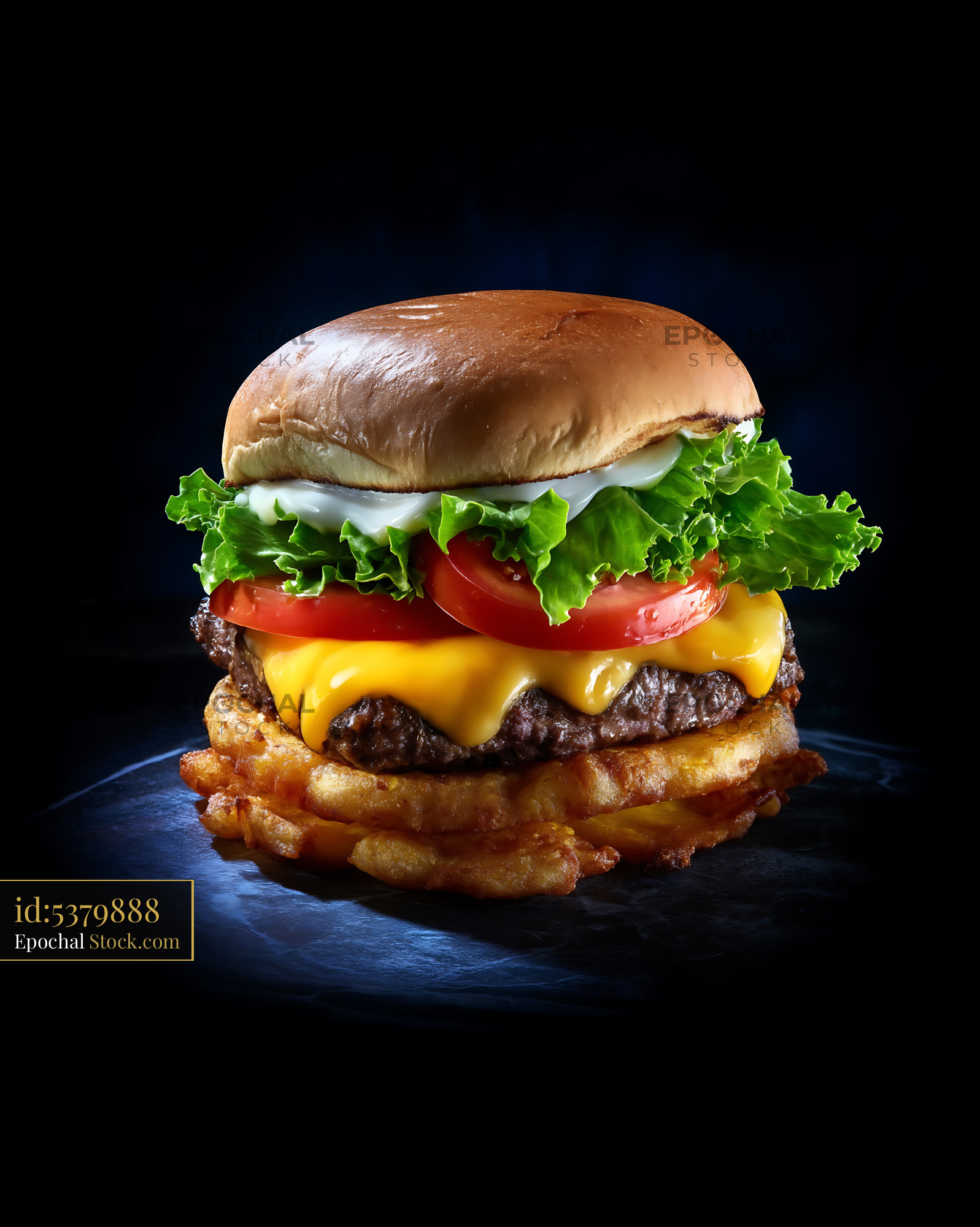 Gourmet Cheeseburger with Crispy Waffle Fries - stock photo