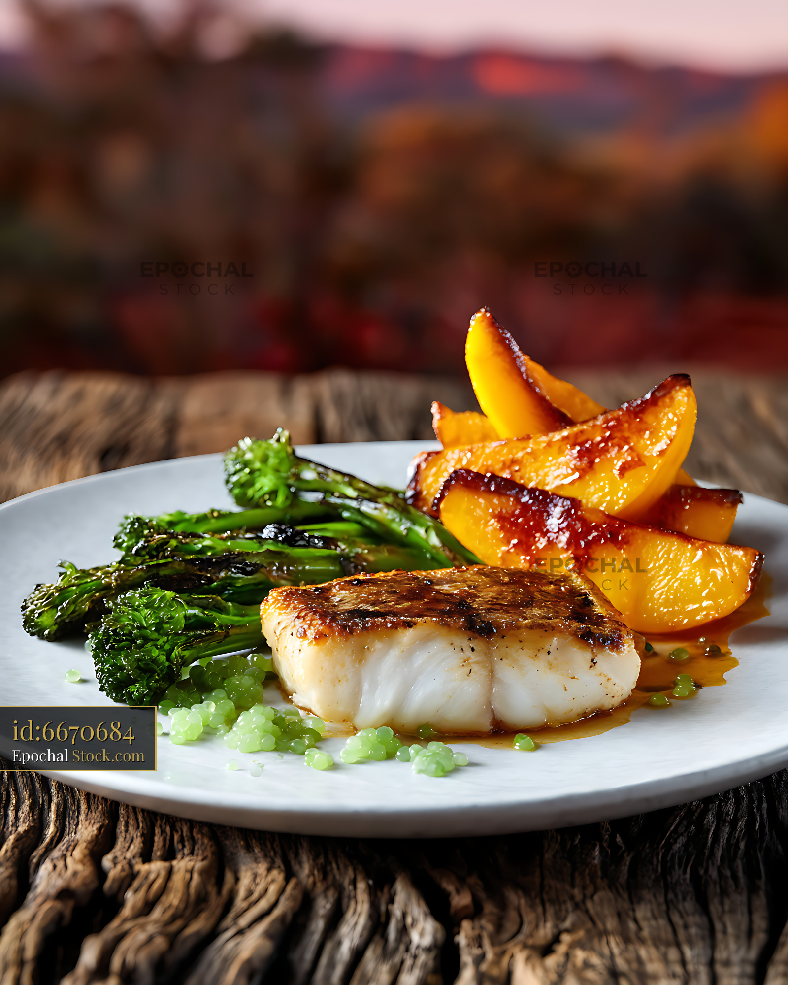 Seared Murray Cod Fillet with Roasted Potatoes - stock photo