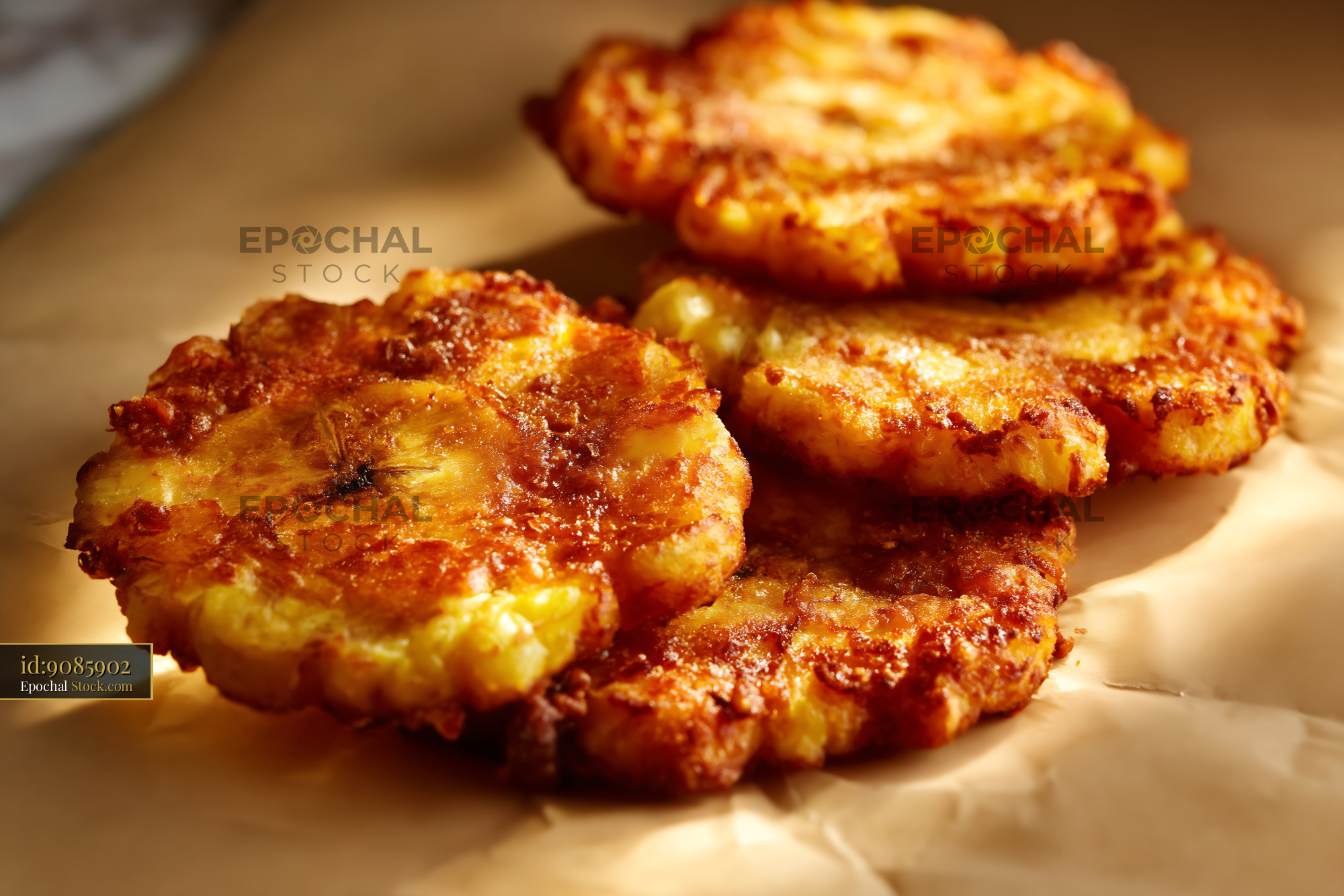Crispy Golden Corn Fritters on Parchment - stock photo