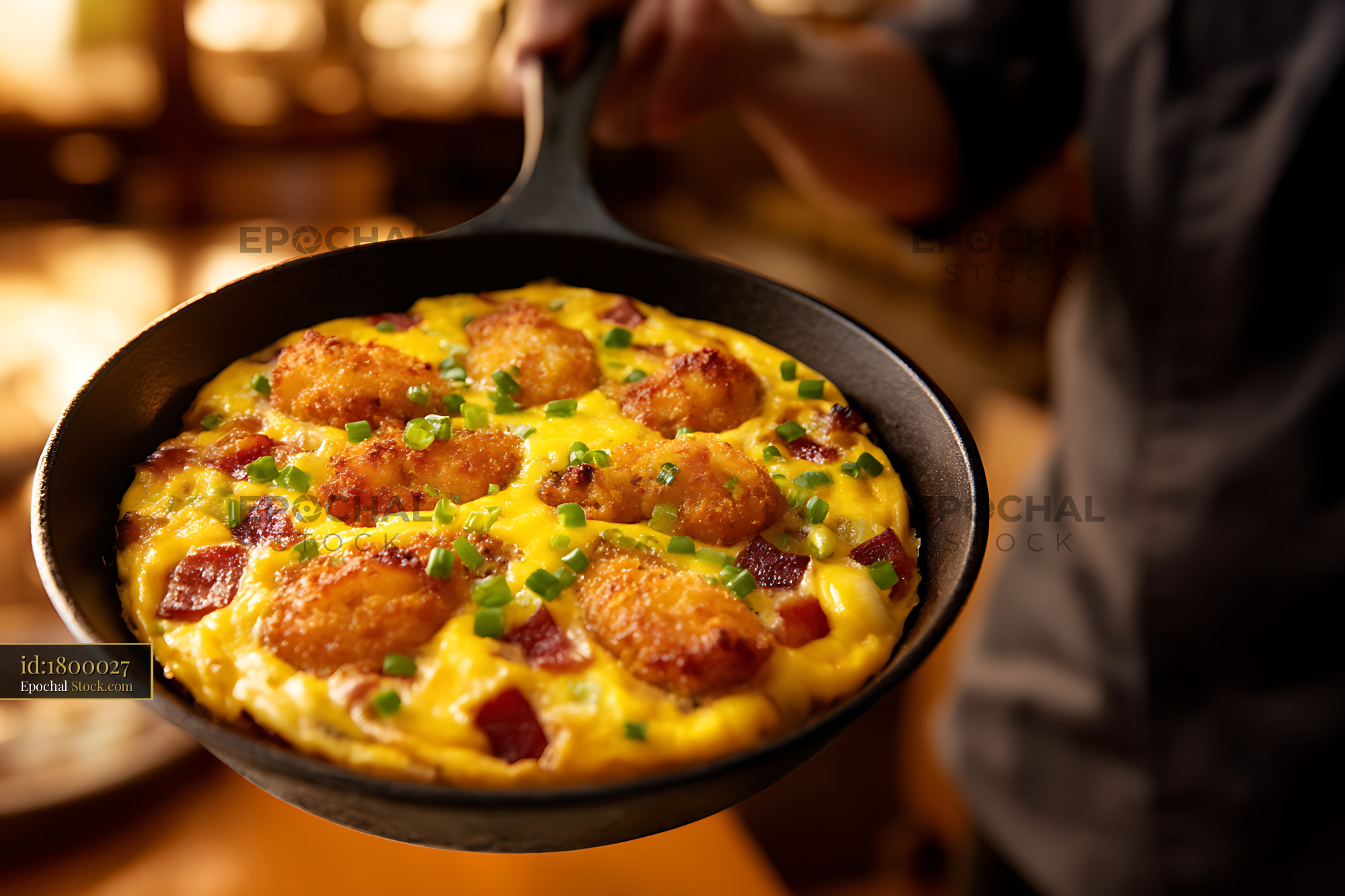 Bacon Omelet in Cast Iron Skillet - stock photo