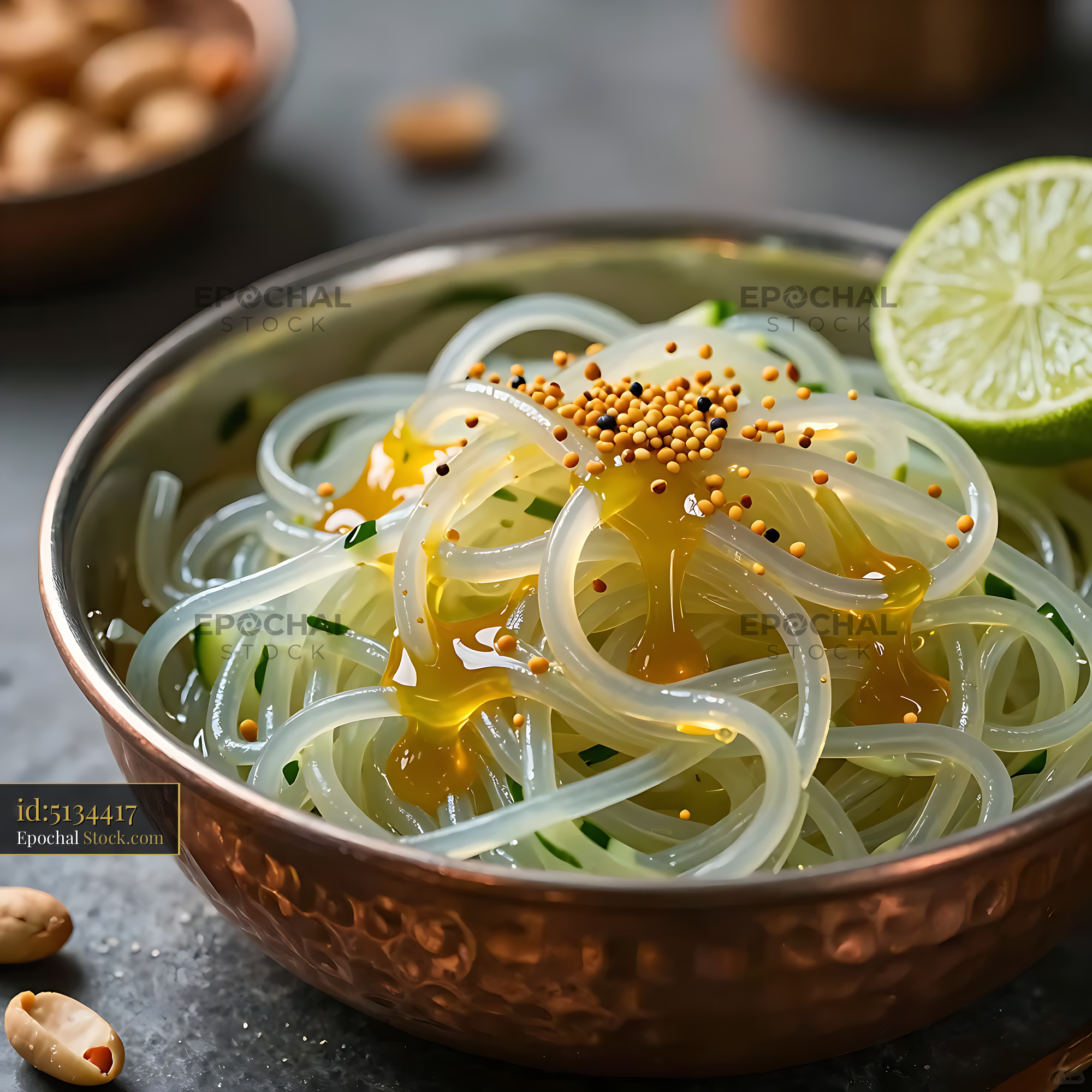 Kakdi Koshimbir Glass Noodles Salad with Sesame - stock photo