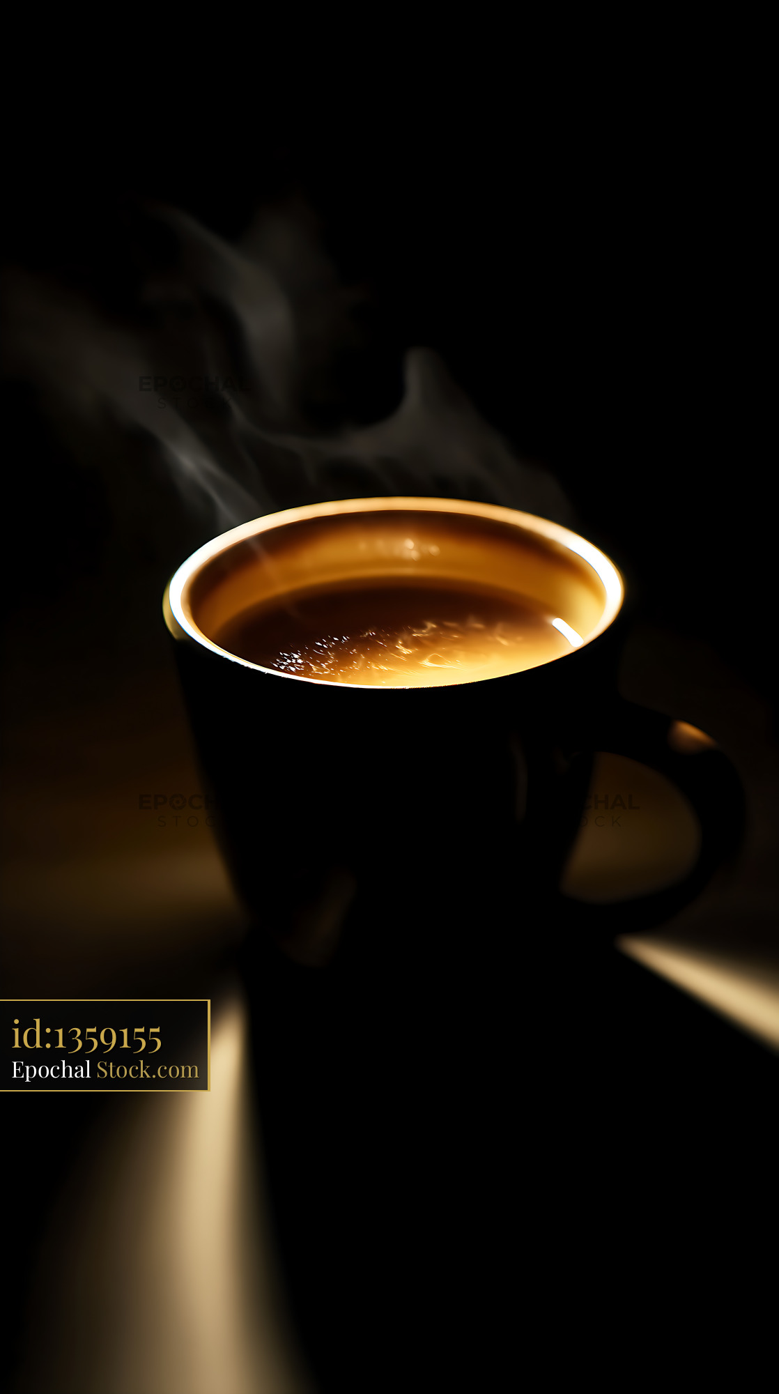 Steaming Hot Coffee in Black Mug - stock photo