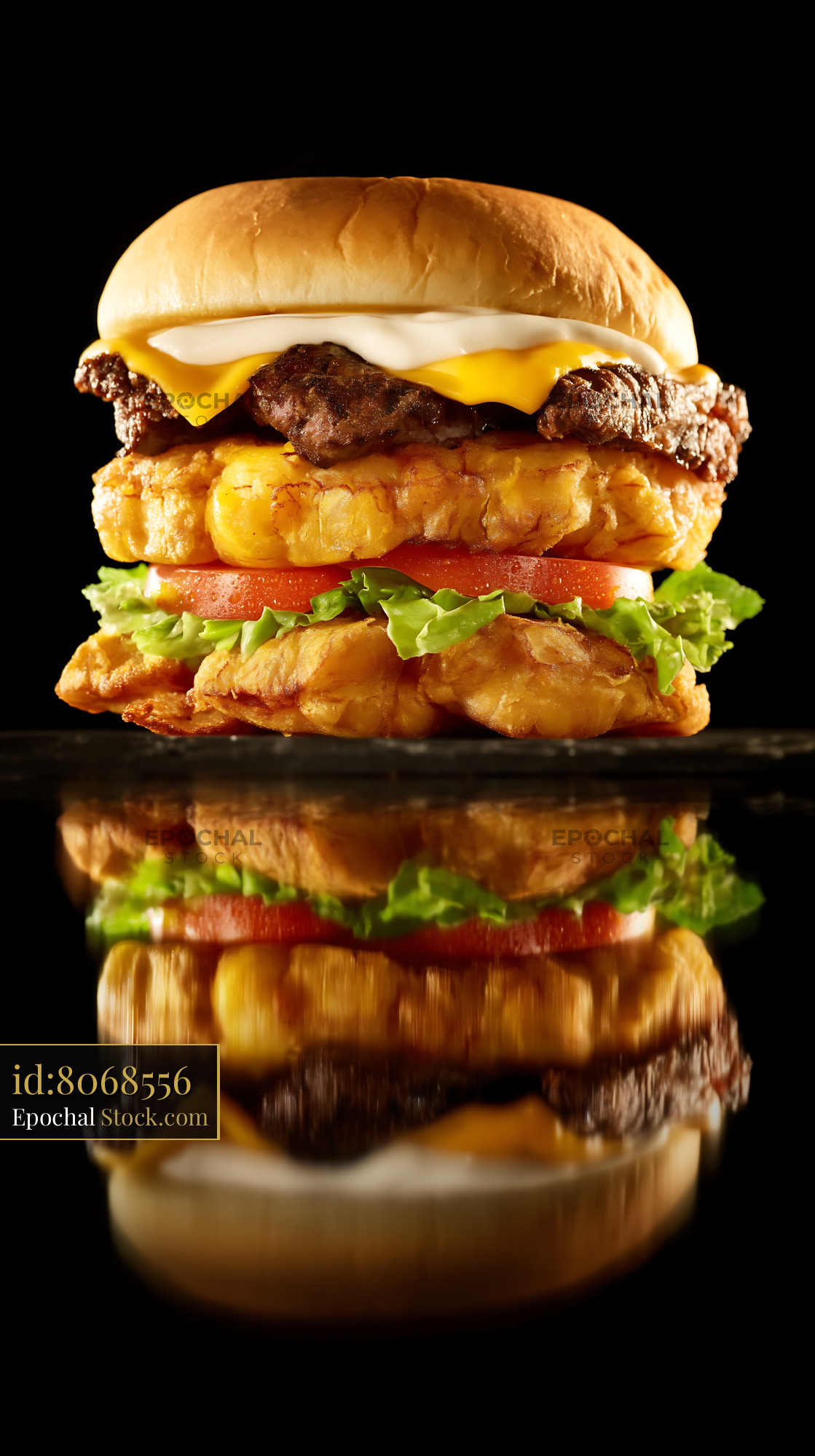 Gourmet Double Patty Burger with Crispy Fried Chicken - stock photo