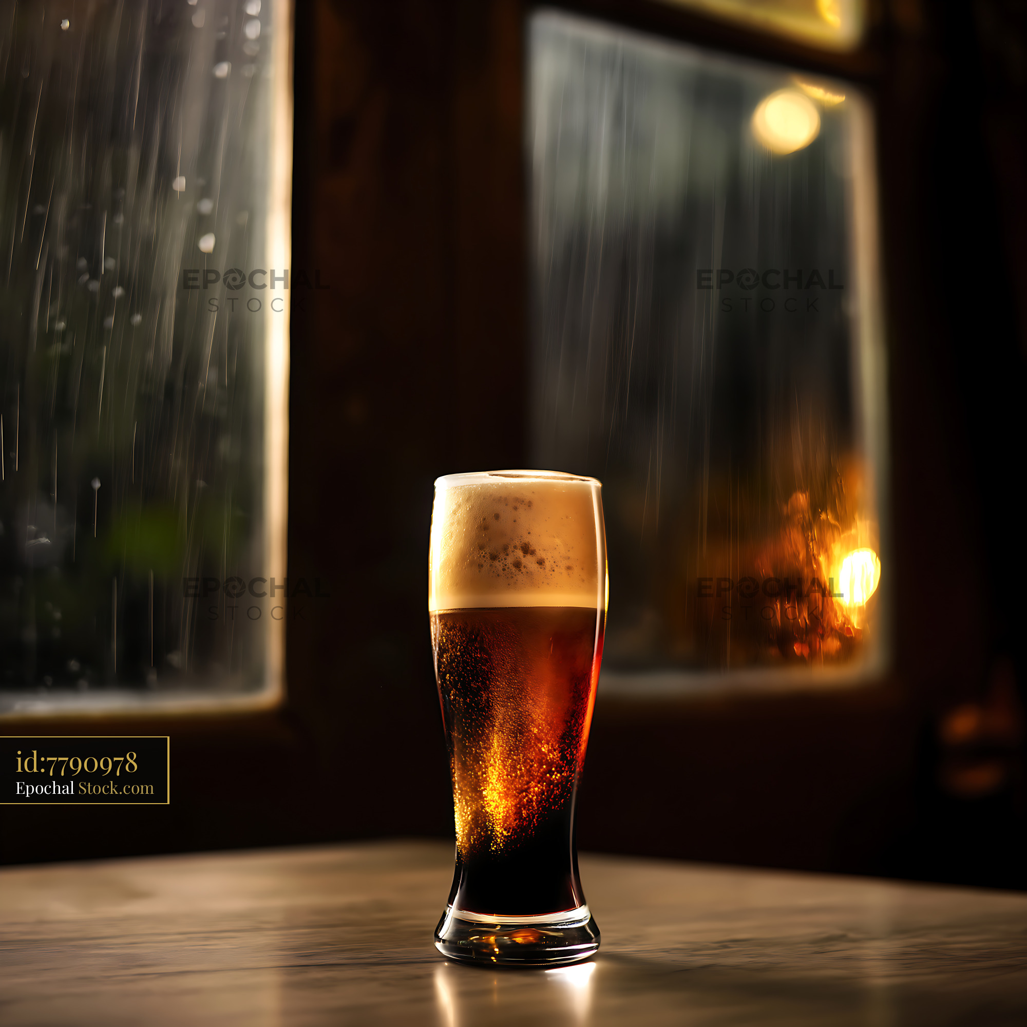 Nitro Caramel Coffee by Rainy Window - stock photo