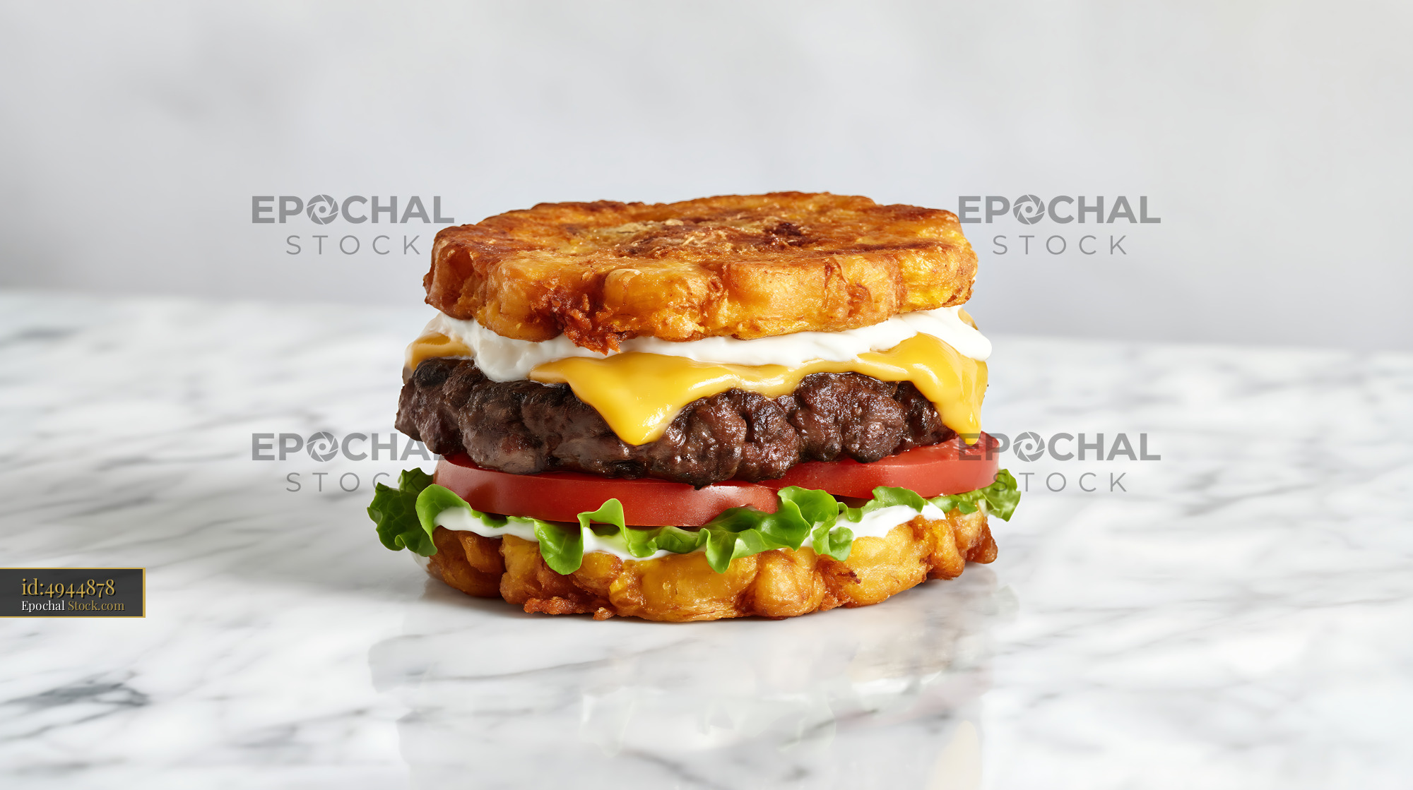 Crispy Hash Brown Burger with Fried Egg - stock photo